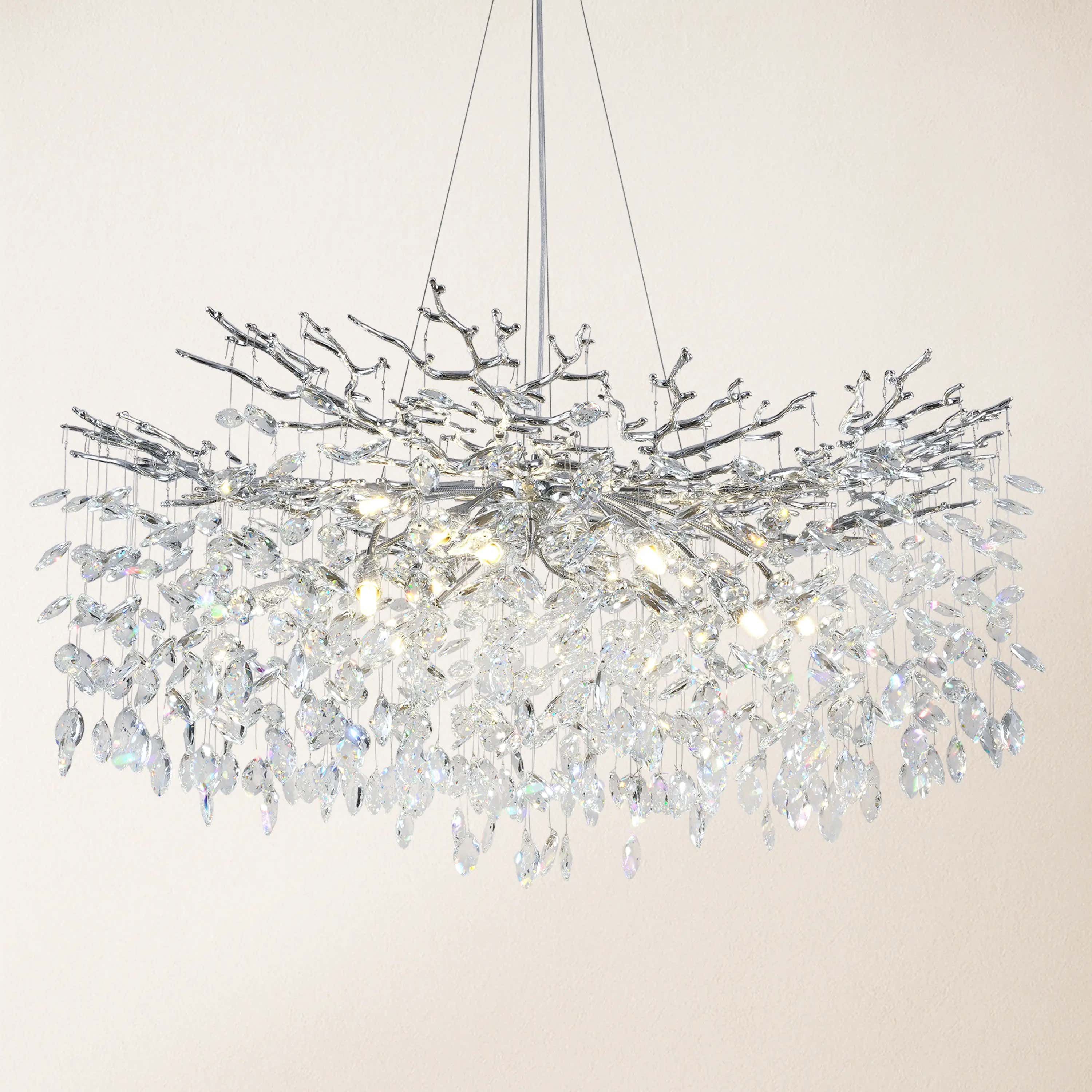 Frostleaf Crystal Cascade Branch Round Chandelier 40"D