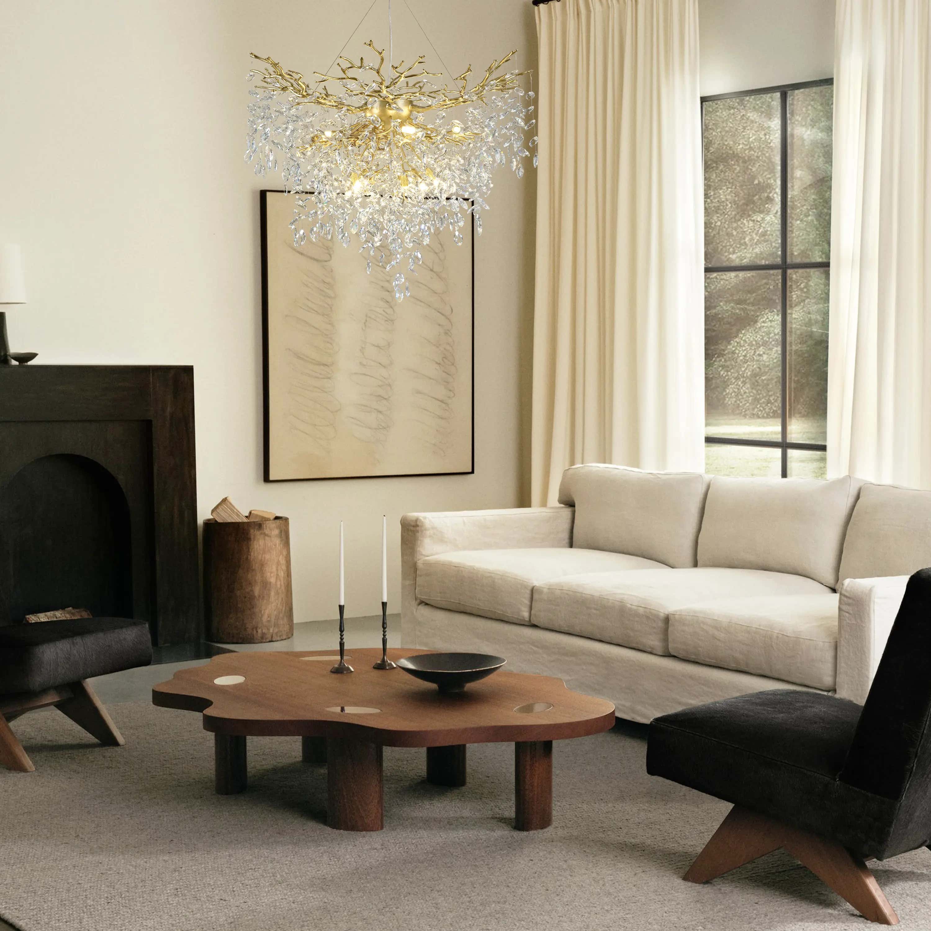 Frostleaf Crystal Grand Cascade Branches Chandelier 40"D#Finish_Gold