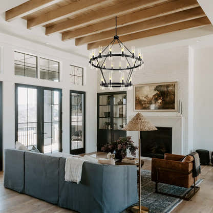 Cylora Glass Tube 2-Tier Round Chandelier 48"D