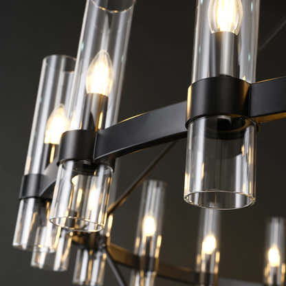 Cylora Glass Tube 2-Tier Round Chandelier 48"D