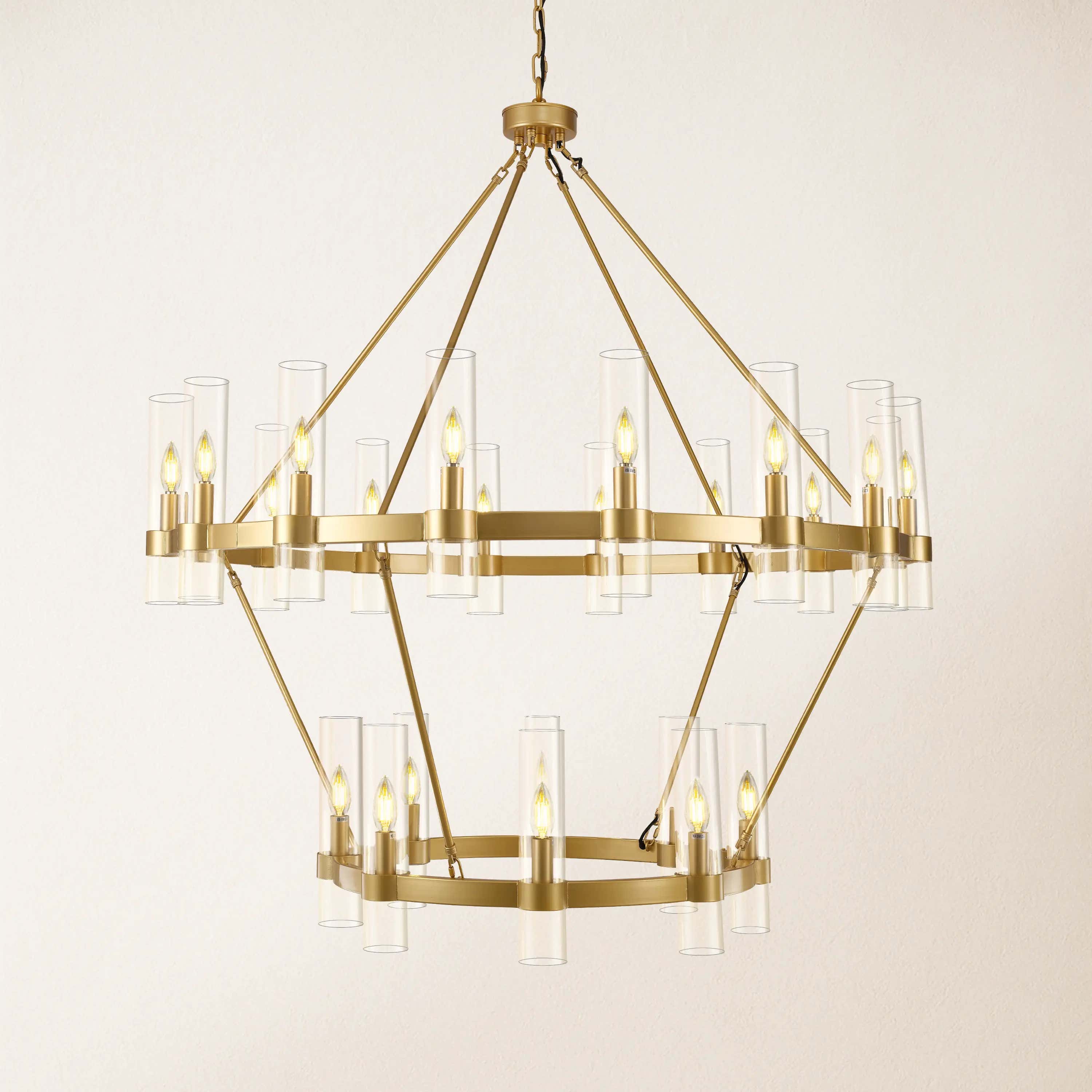 Cylora Glass Tube 2-Tier Round Chandelier 48"D#Finish_Gold