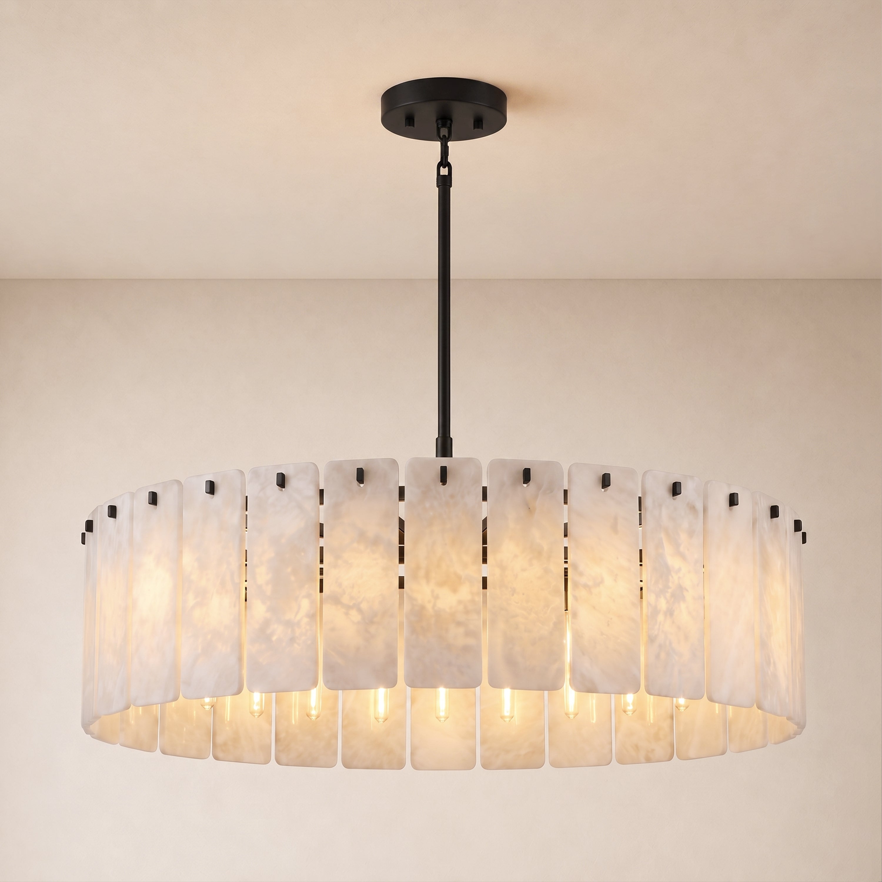 Lunara Alabaster Round Customize Chandelier 48"D 59"D#Finish_Black,size_48"