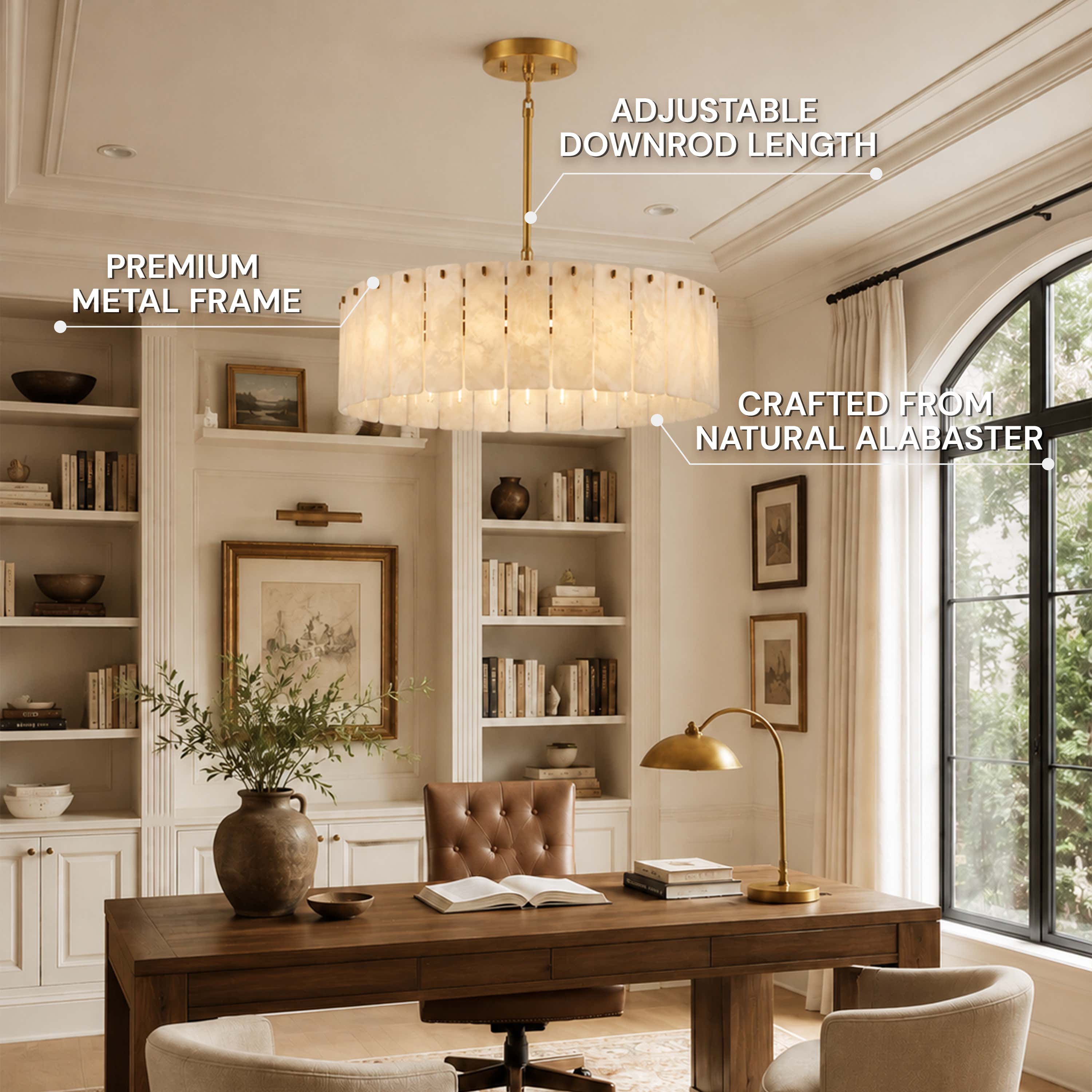 Lunara Alabaster Round Custom Chandelier 48"D 59"D