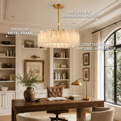 Lunara Alabaster Round Custom Chandelier 48"D 59"D
