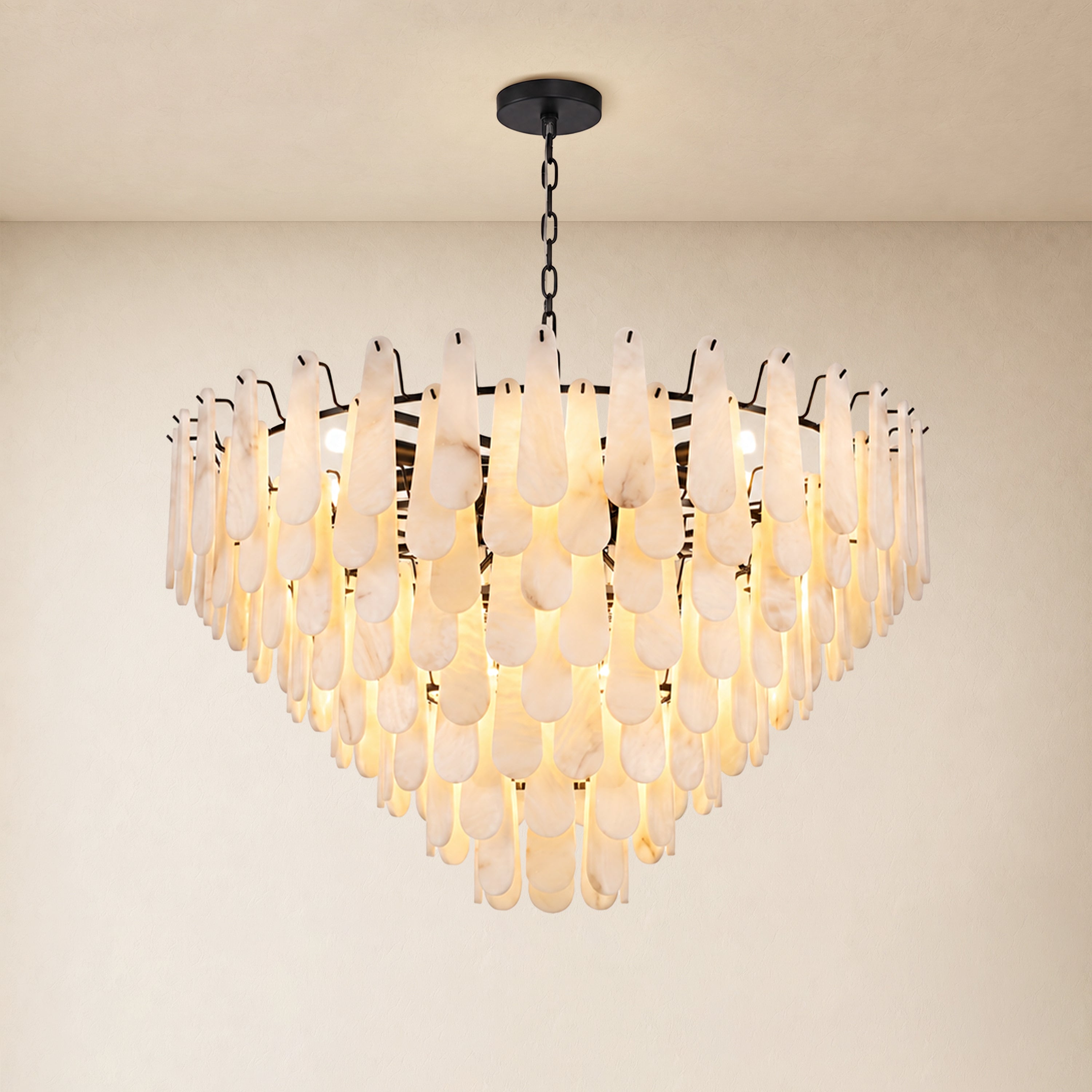 Caldera Alabaster Custom Round Chandelier 48"D 58"D#Finish_Black,size_48"