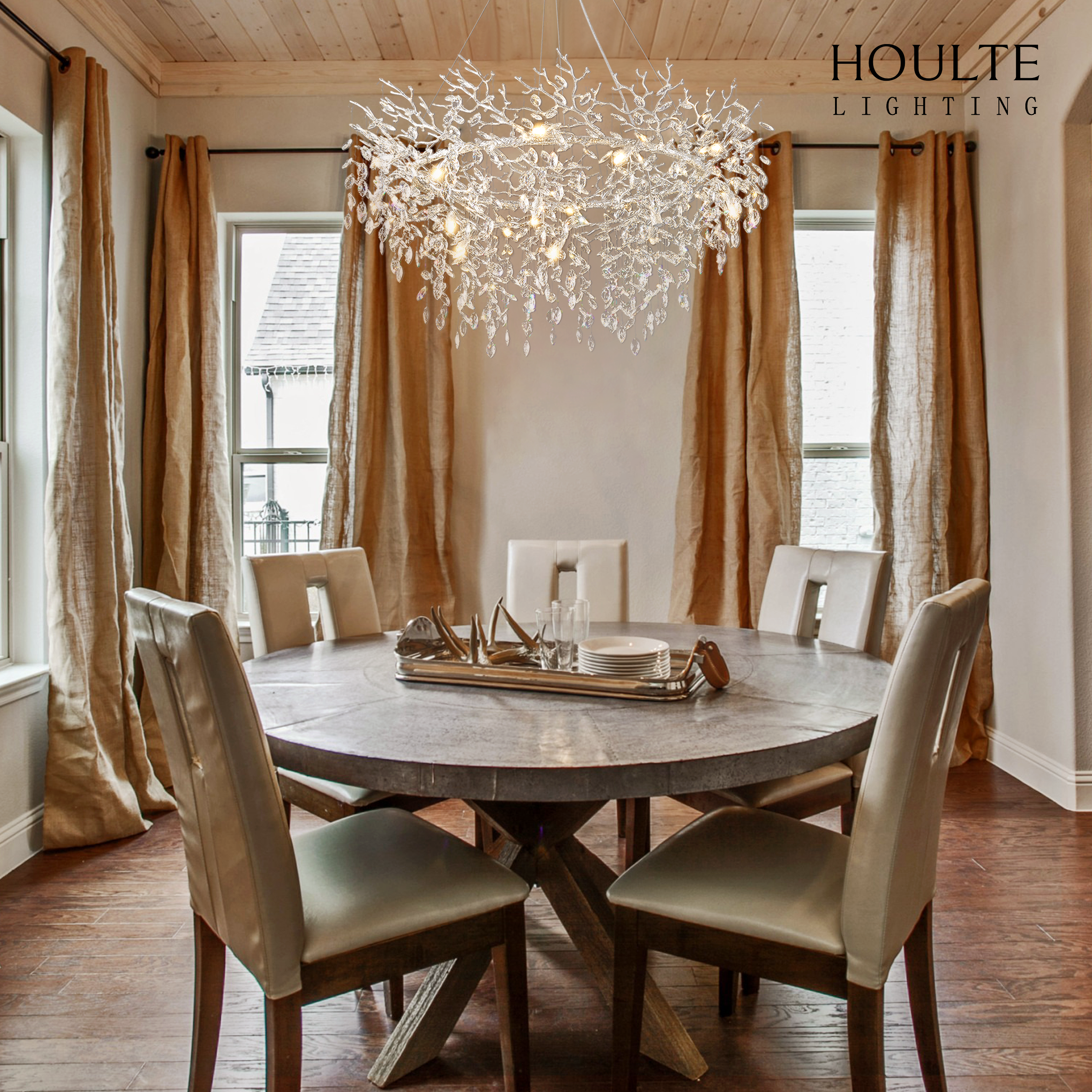 Frostleaf Crystal Branch Halo Chandelier 48"D