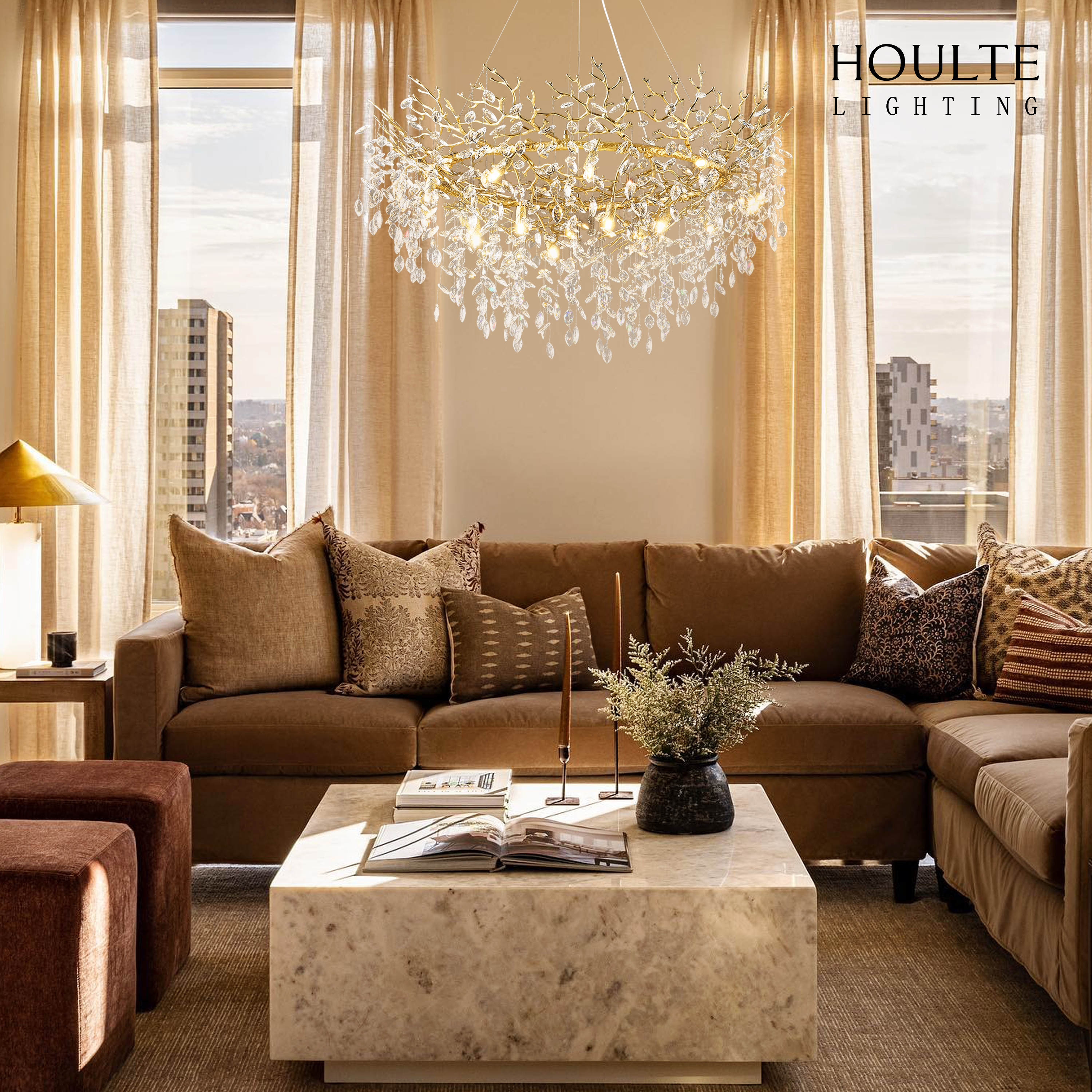 Frostleaf Crystal Branch Halo Chandelier 48"D