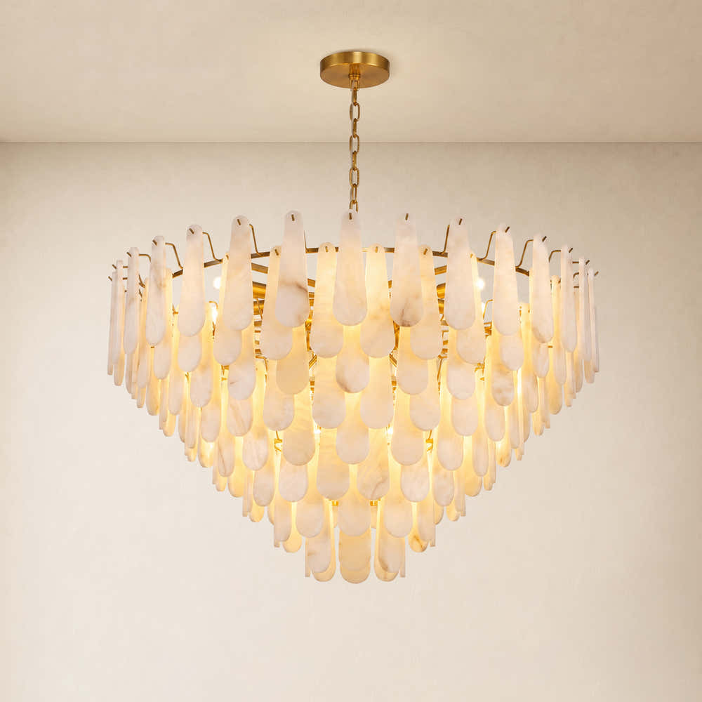 Caldera Alabaster Custom Round Chandelier 48"D 58"D#Finish_Gold,size_48"