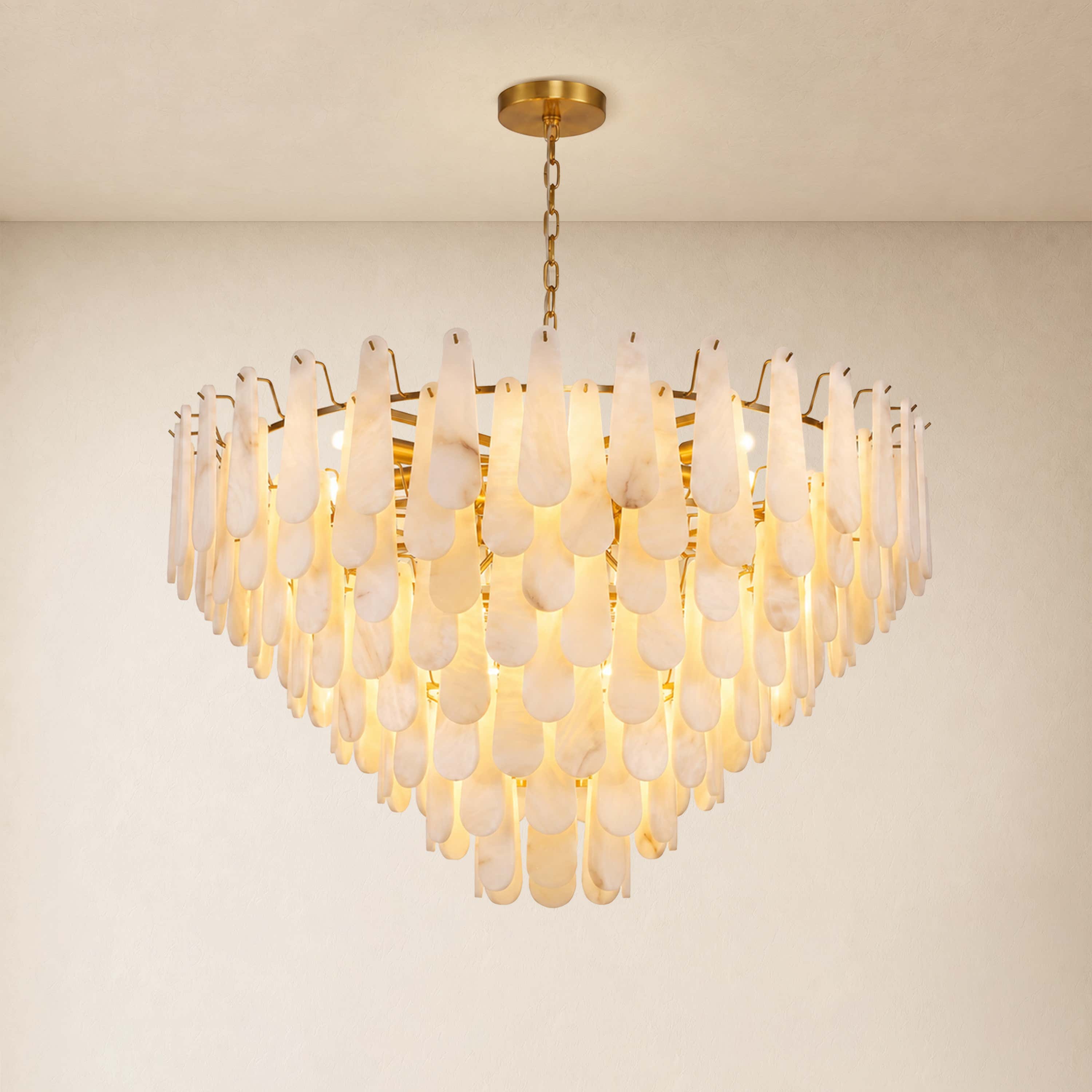 Caldera Alabaster Custom Round Chandelier 48"D 58"D#Finish_Gold,size_48"