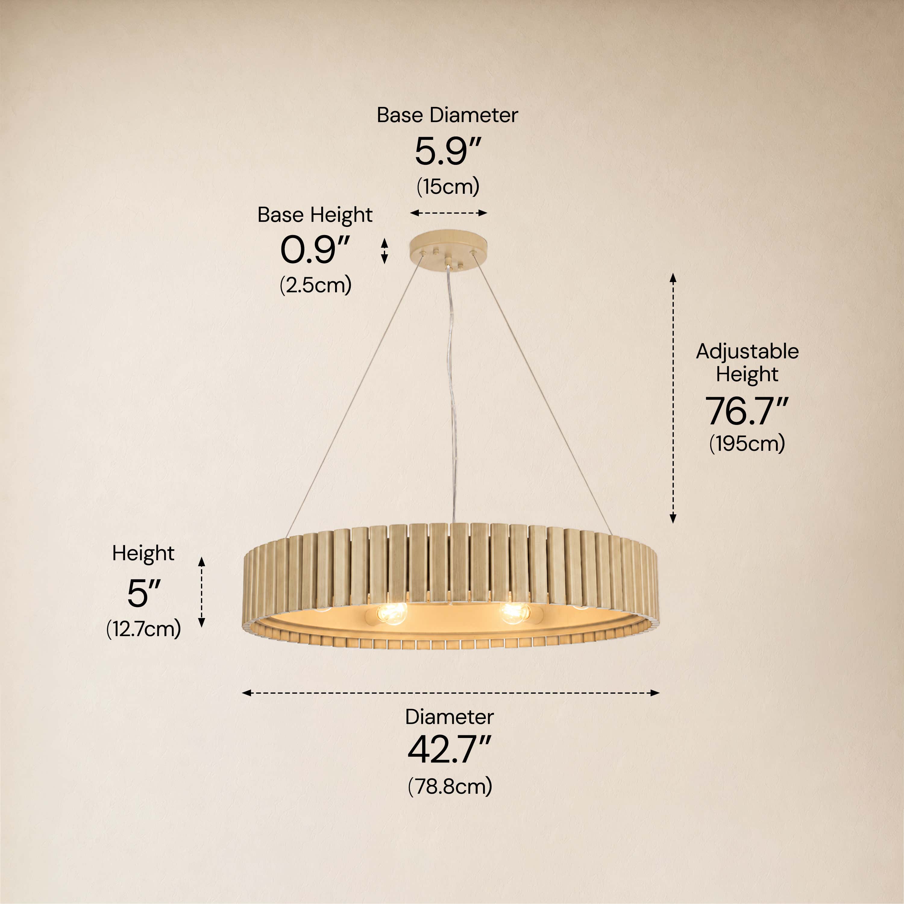 Woodgrain Iron Round Pendant 31"W