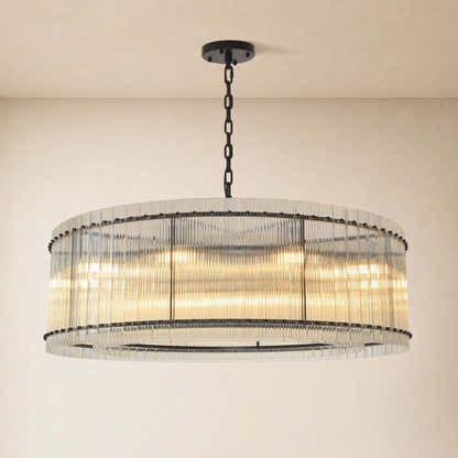 Solvayne Ribbed Glass Round Chandelier 48"D