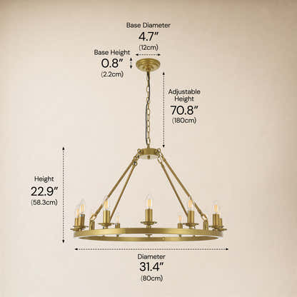 Wagon Wheel Candle Round Chandelier 31"D