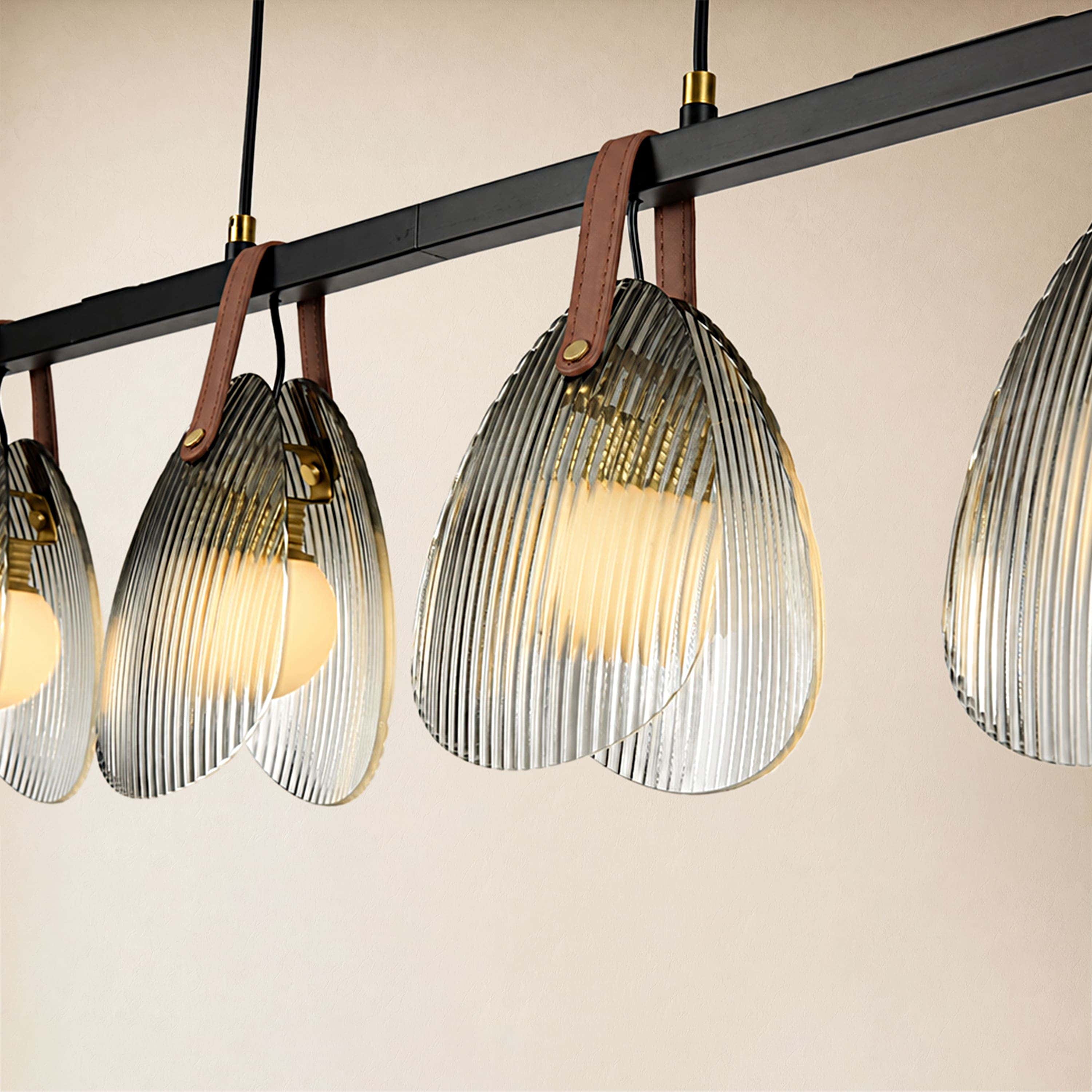 Veyra Shell Glass Leather Linear Chandelier 37"D