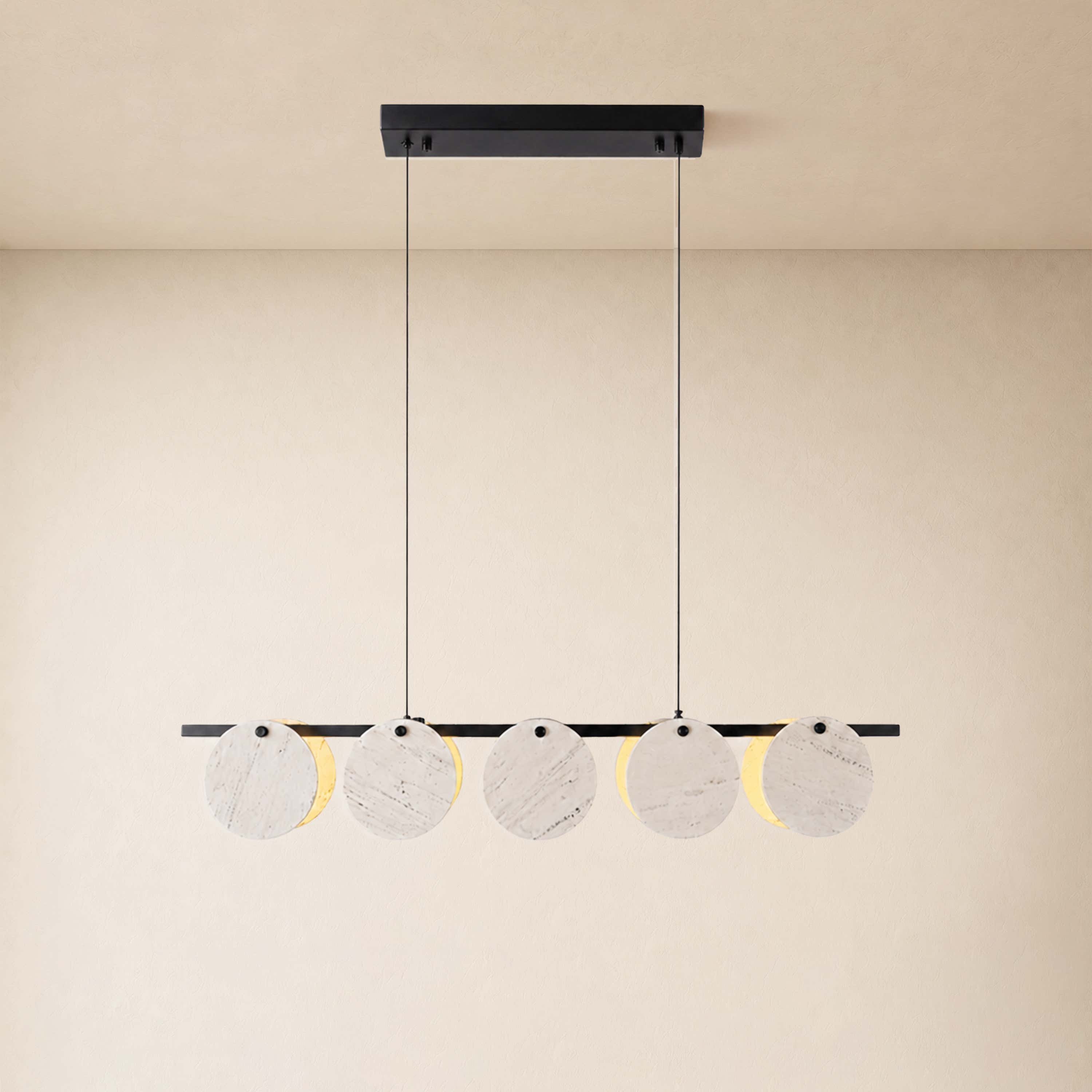 Pietra White Marble Disc Linear Chandelier 47.2"W