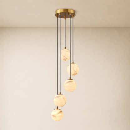 Solindra Resin Alabaster Texture Globe Cascade Chandelier