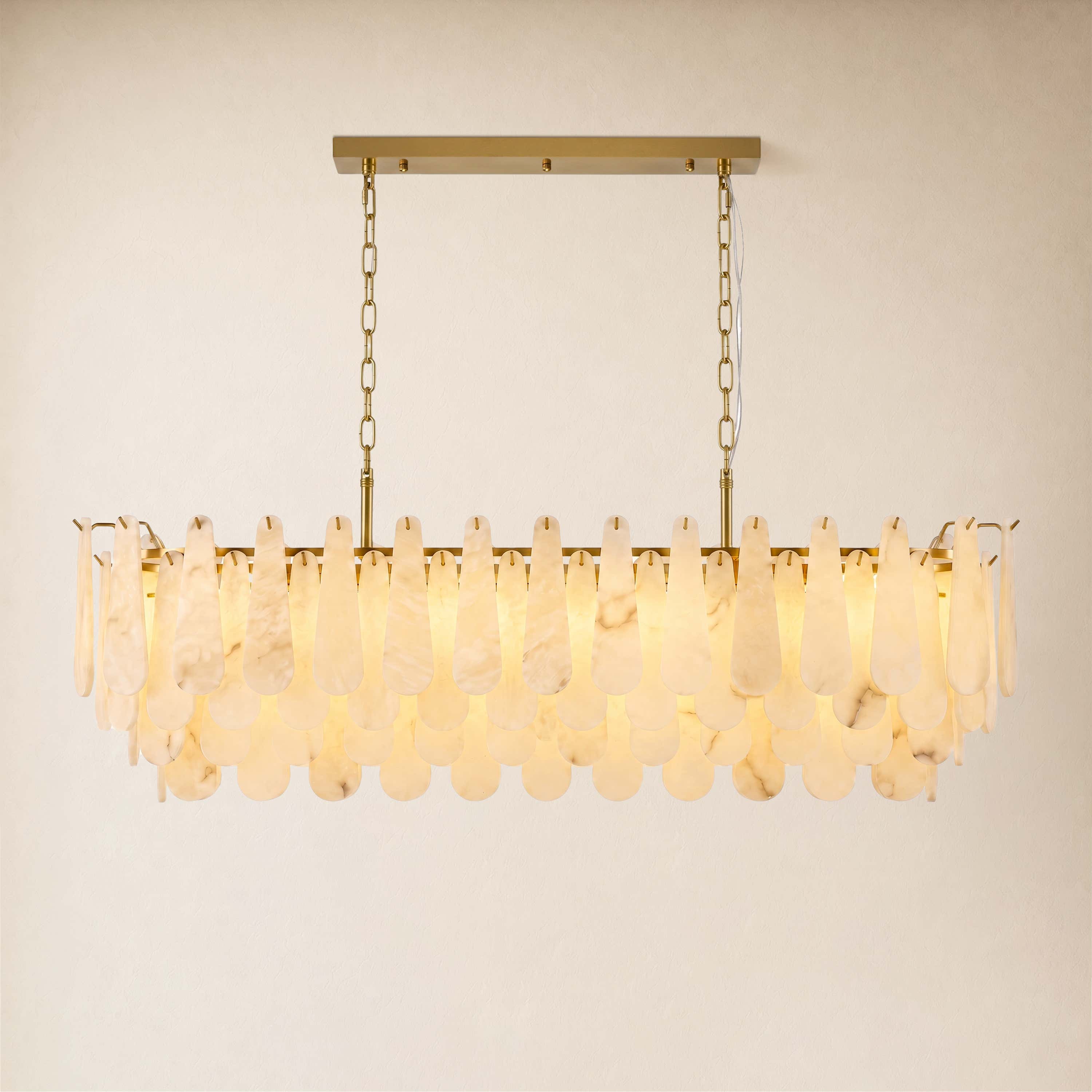 Caldera Alabaster Rectangular Custom Chandelier 54"W 72"W#Finish_Gold,size_54"