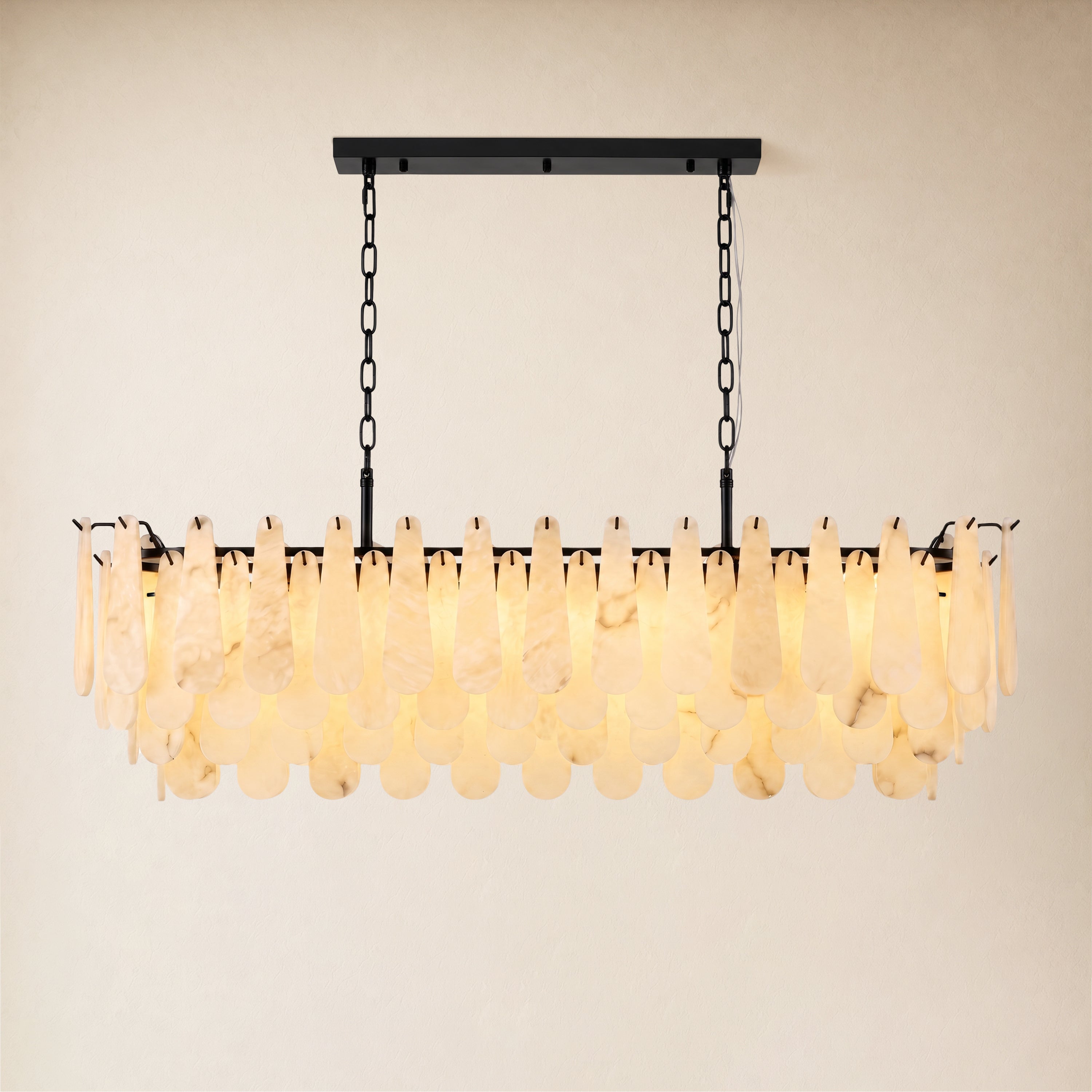Caldera Alabaster Rectangular Custom Chandelier 54"W 72"W#Finish_Black,size_54"