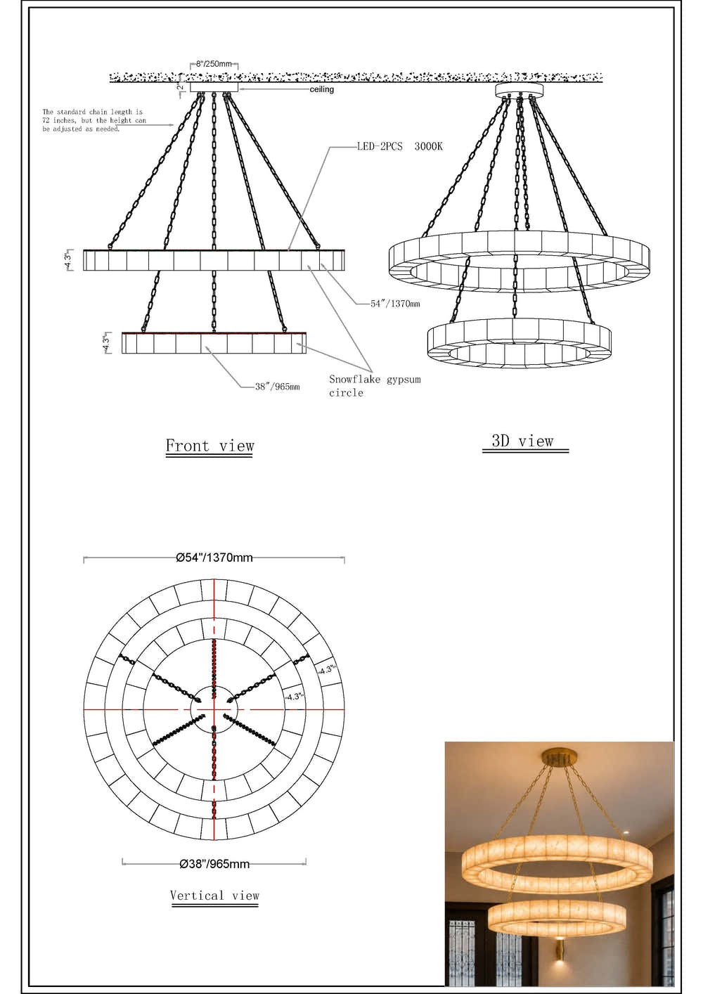 Soluna Alabaster Custom Round 2-Tier Chandelier 54"D+ 38"