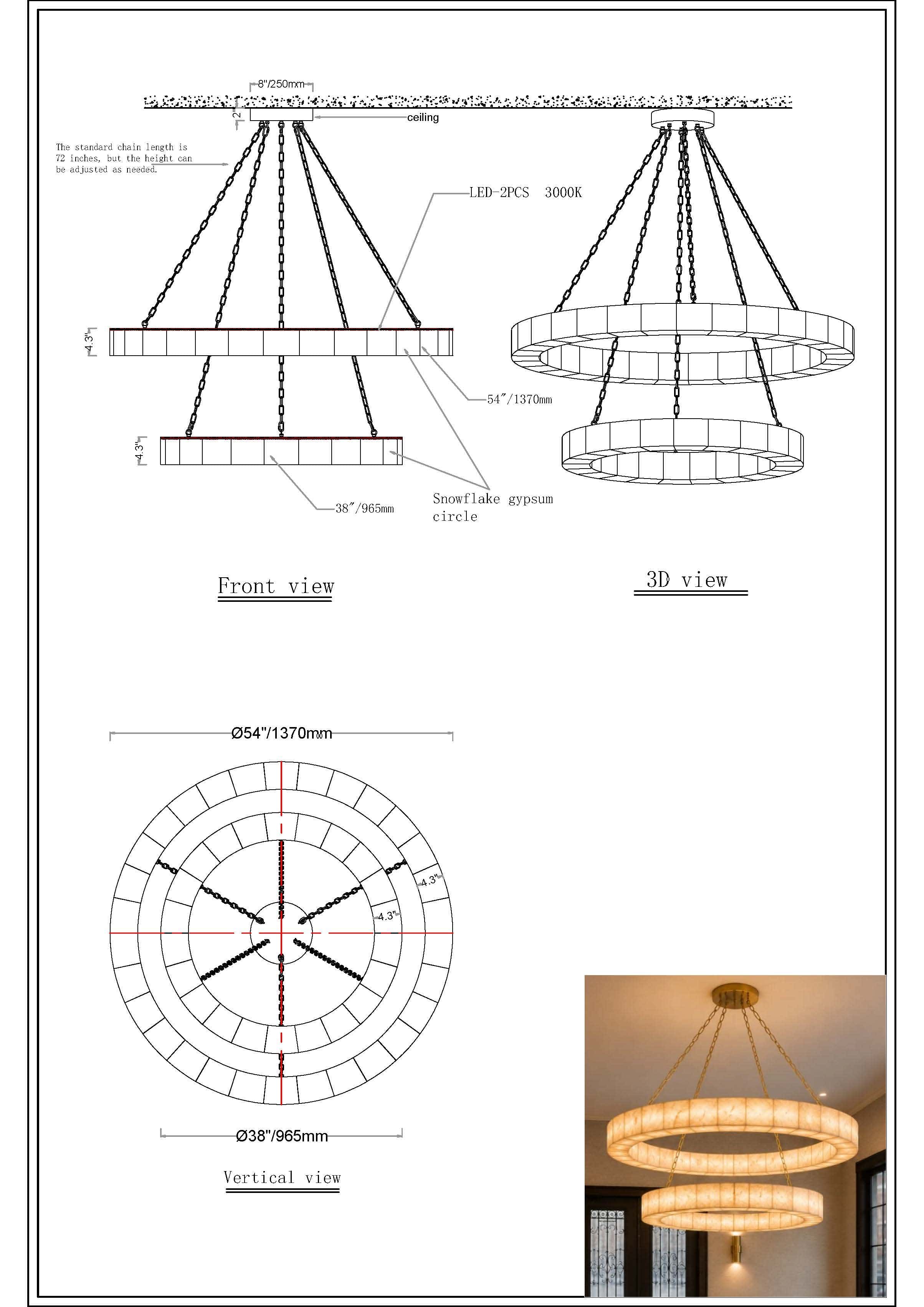 Soluna Alabaster Custom Round 2-Tier Chandelier 54"D+ 38"