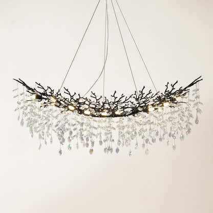 Frostleaf Crystal Cascade Tree Branch Linear Chandelier 55"W