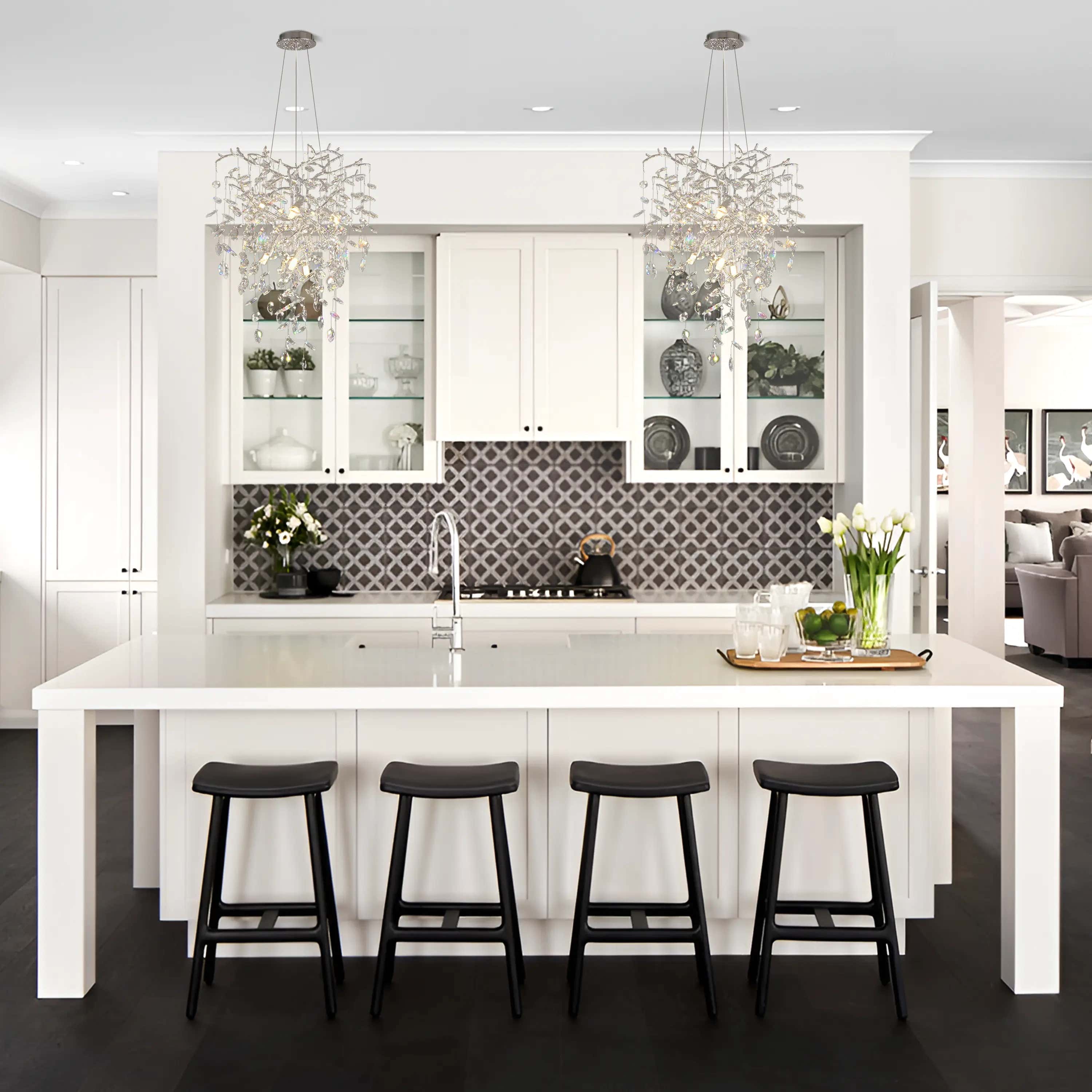 Frostleaf Crystal Grand Cascade Branches Chandelier 21"D