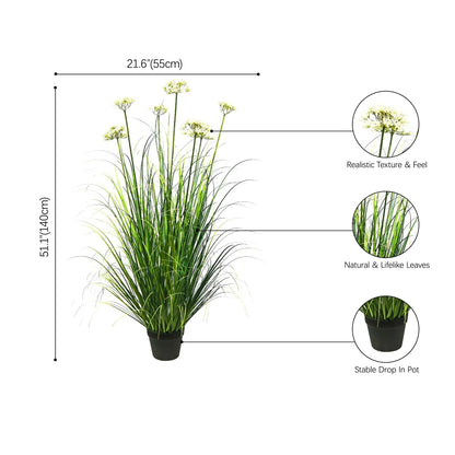 Artificial 7-Head Lace Flower with Curved Onion Grass Bonsai 140cm H