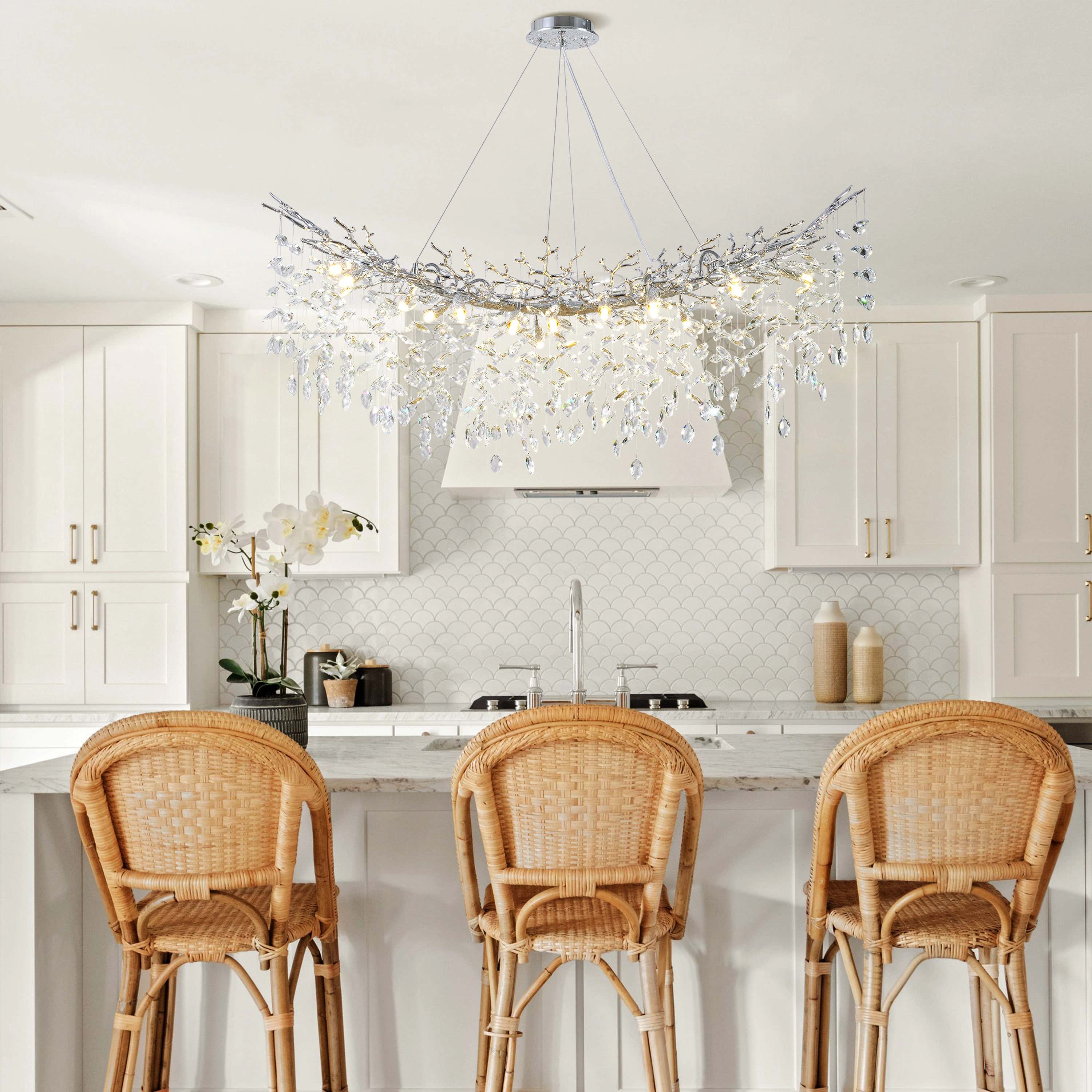 Frostleaf Crystal Cascade Tree Branch Linear Chandelier 55"W