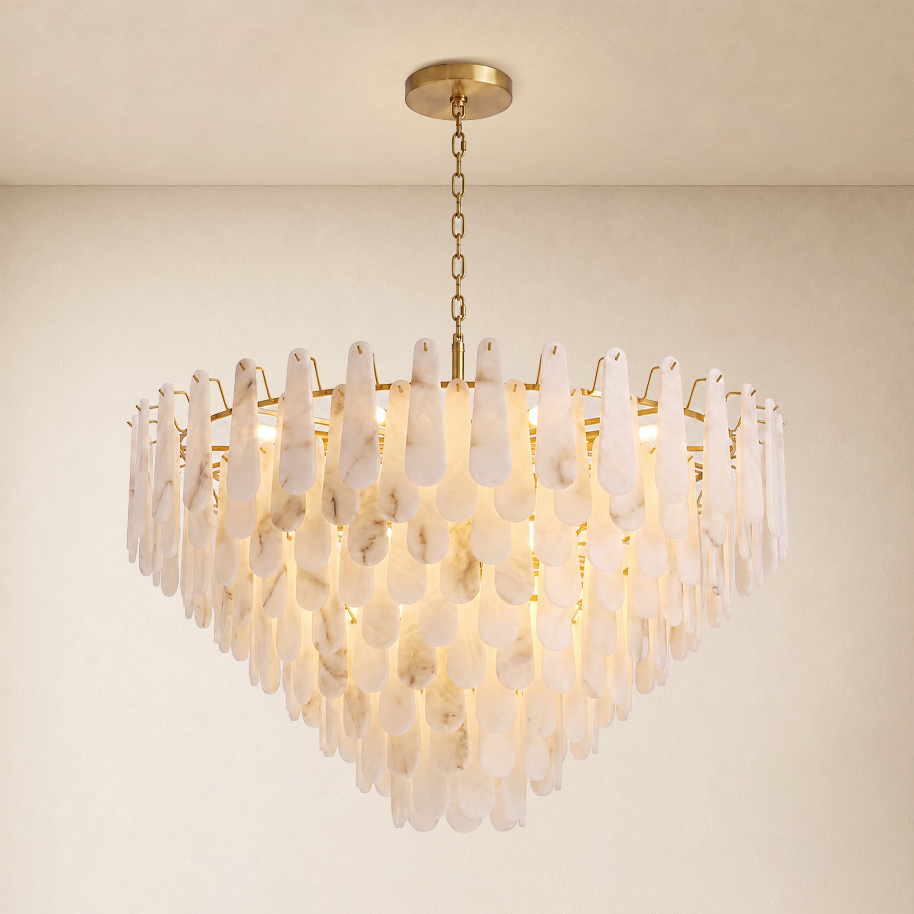 Caldera Alabaster Custom Round Chandelier 48"D 58"D#Finish_Gold,size_58"