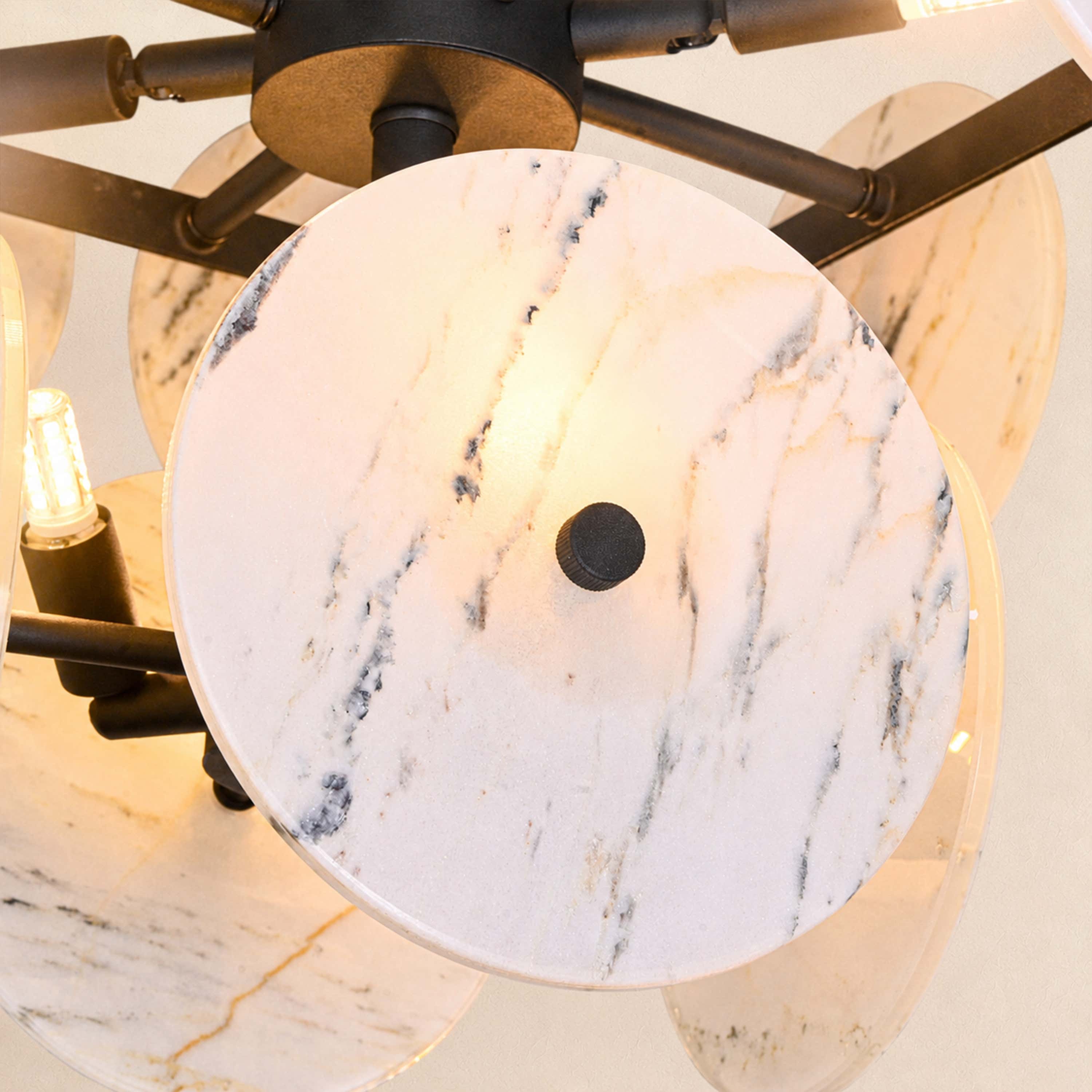 Pietra White Ink Marble Pendant 17.7"D