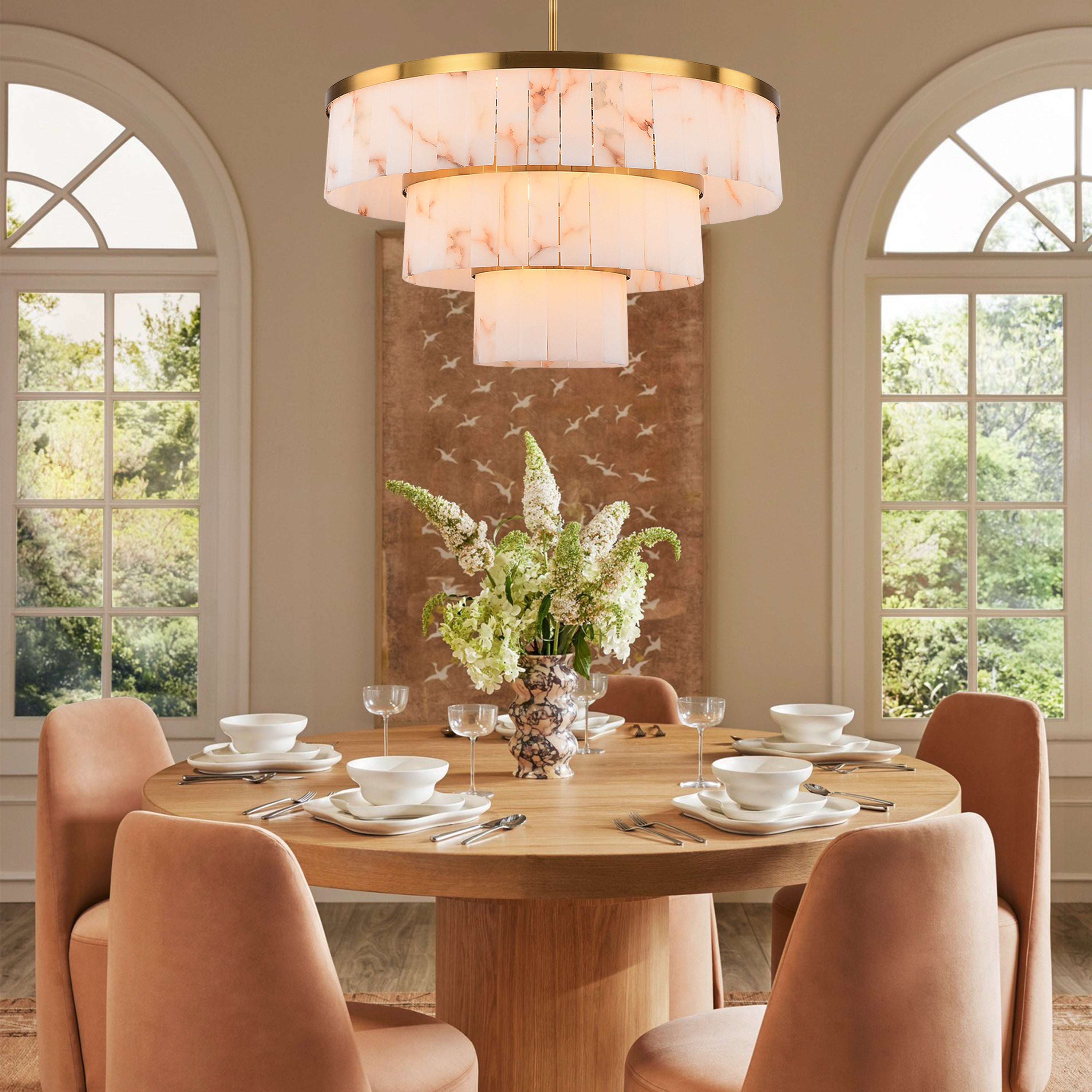 Solmare Alabaster Round Chandelier 34"