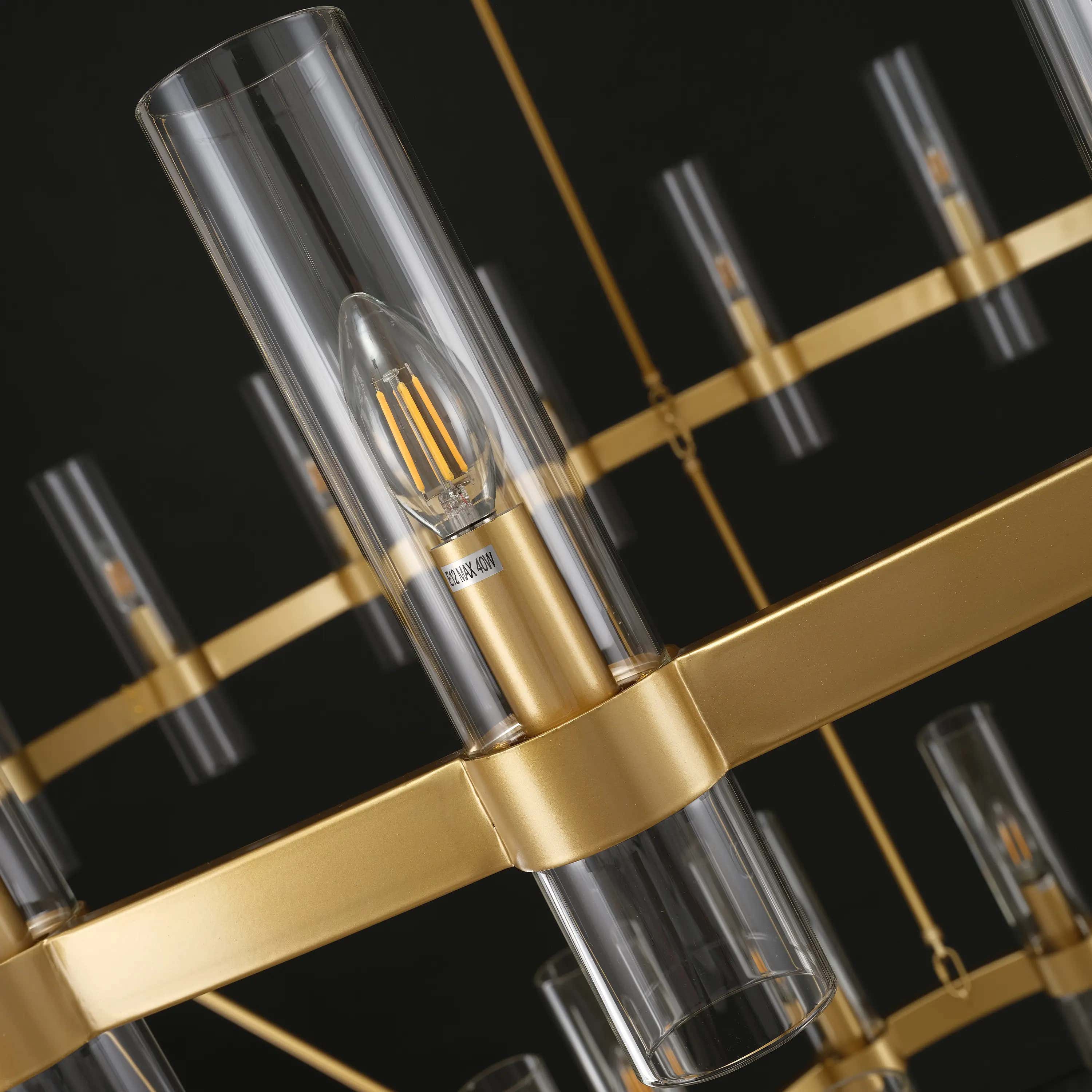 Cylora Glass Tube 2-Tier Round Chandelier 60"D