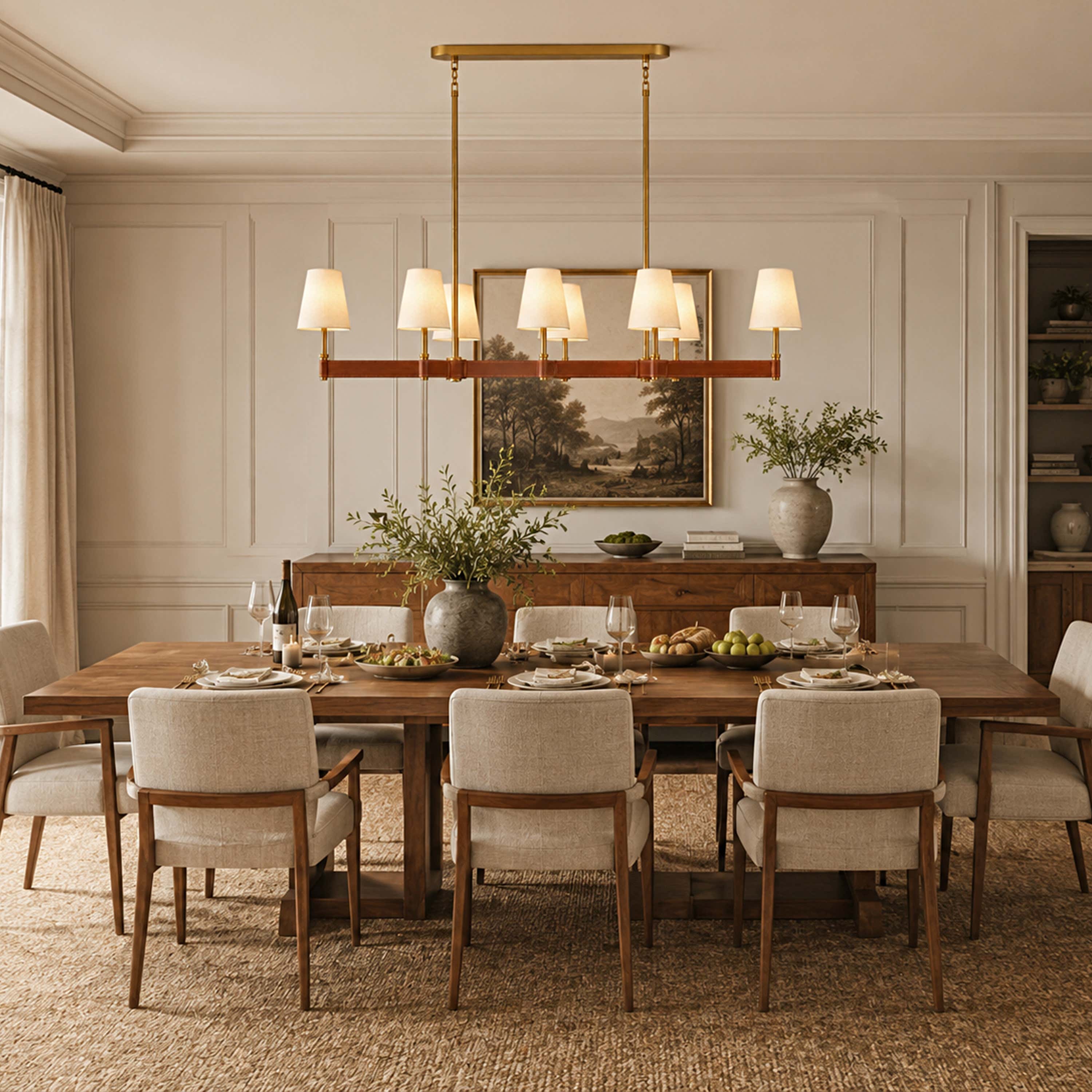 Corvella Leather Custom Linear Chandelier 62" 72"W
