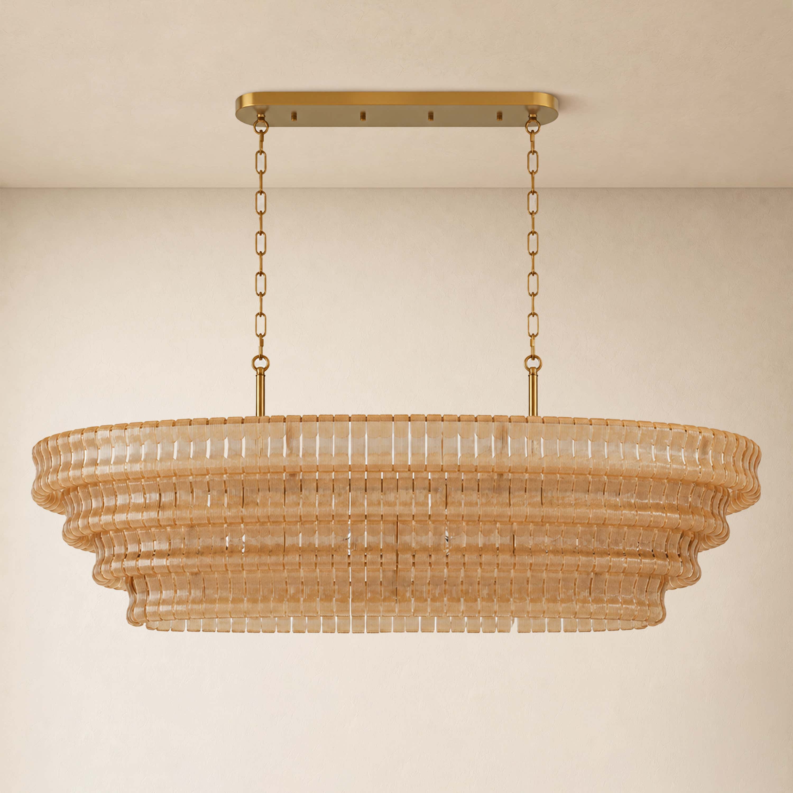Ondalia Tiered Glass Custom Rectangular Chandelier 65"W