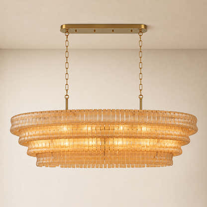 Ondalia Tiered Glass Custom Rectangular Chandelier 65"W