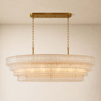 Ondalia Tiered Glass Custom Rectangular Chandelier 65"W