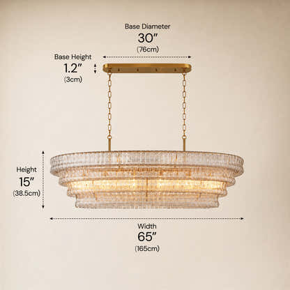 Ondalia Tiered Glass Custom Rectangular Chandelier 65"W