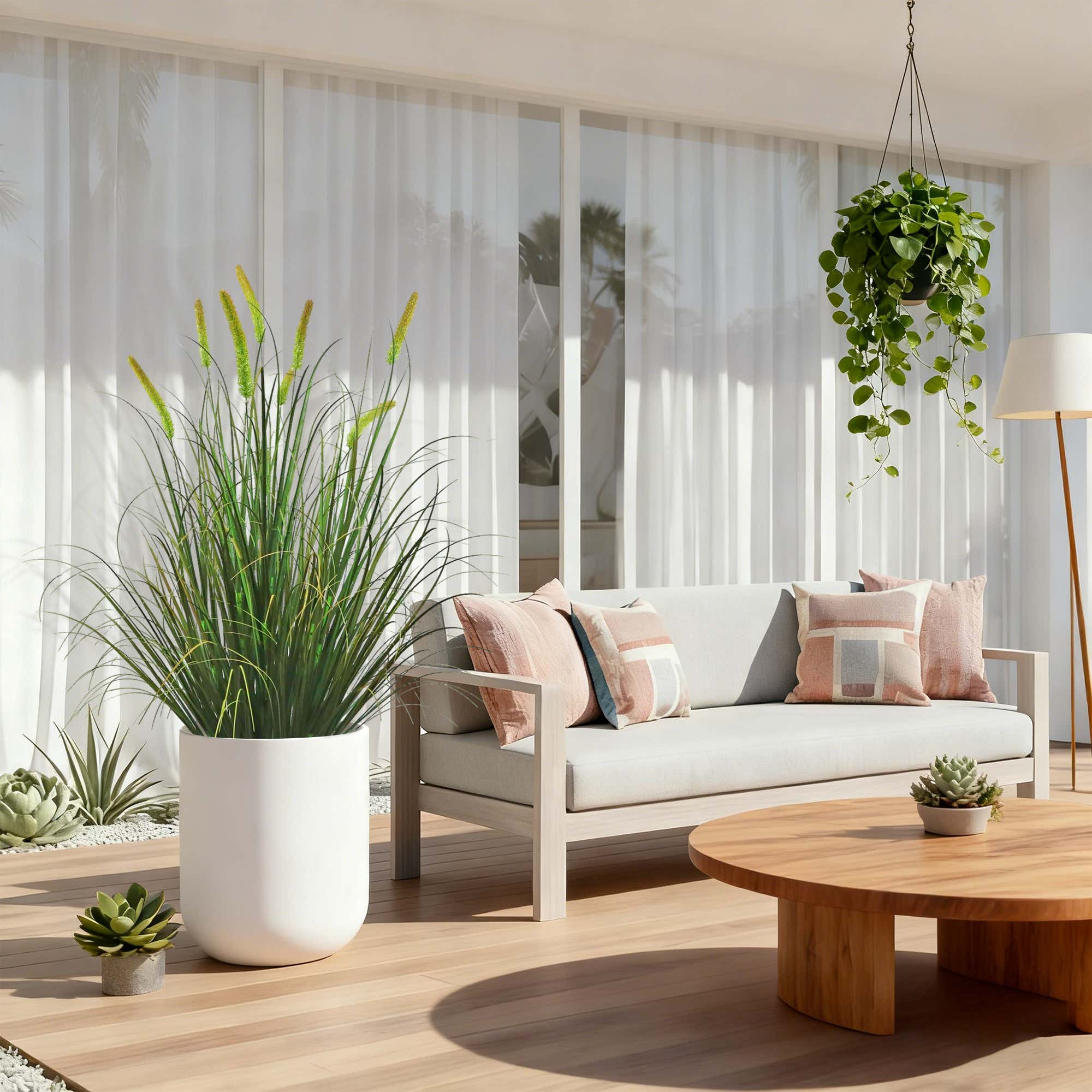 Artificial 8-Head Long Cat Tail with Curved Onion Grass Bonsai 140cm H