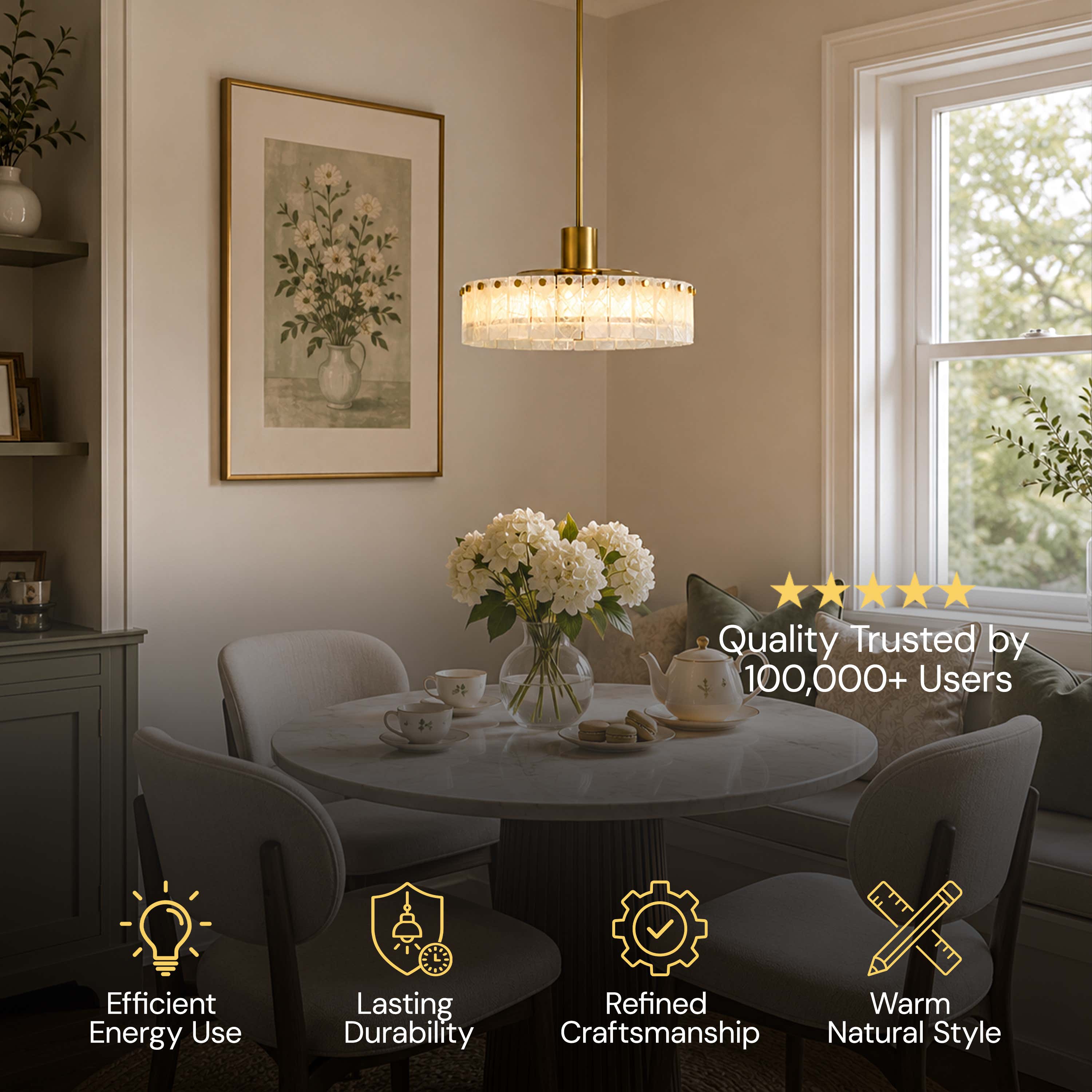 Pietra Crystal Stone Round Pendant 11.8"D
