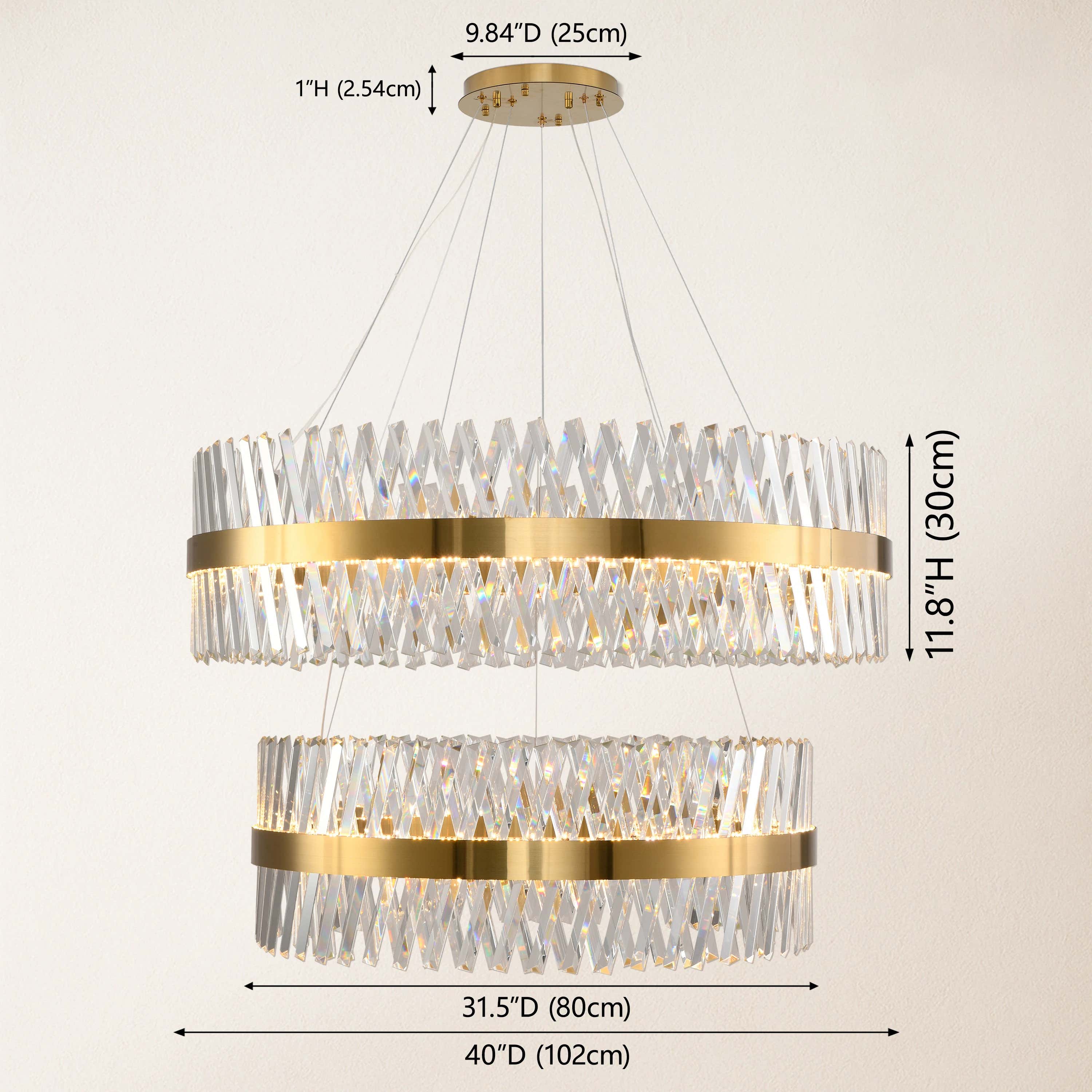 Vetro Prism Crystal 2-Tier Round Chandelier 40"D+32"D