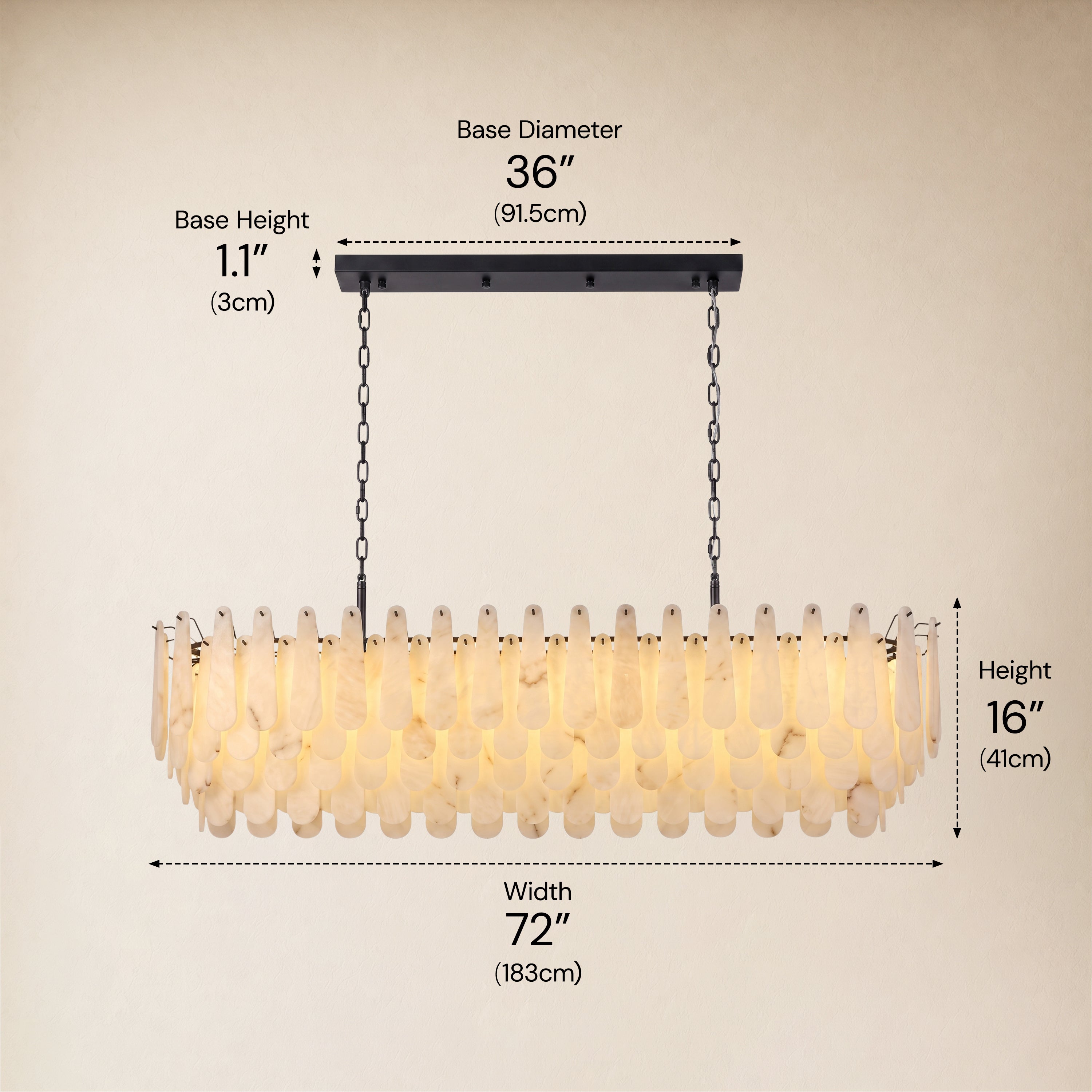 Caldera Alabaster Rectangular Custom Chandelier 54