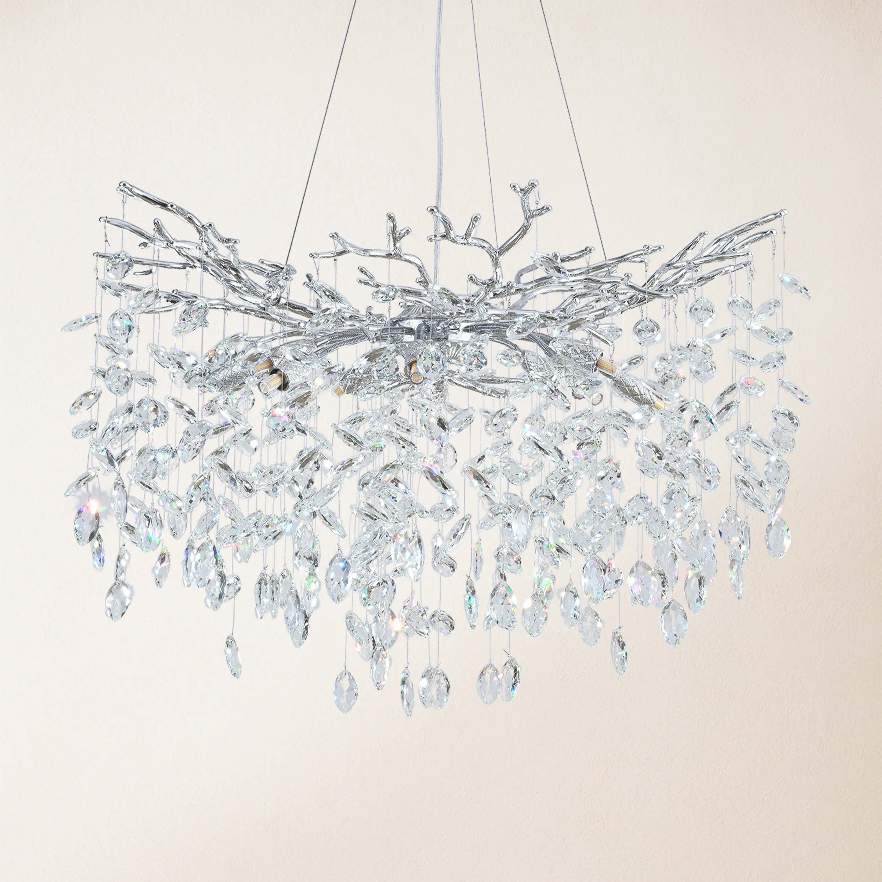 Frostleaf Crystal Cascade Branch Round Chandelier 30"D