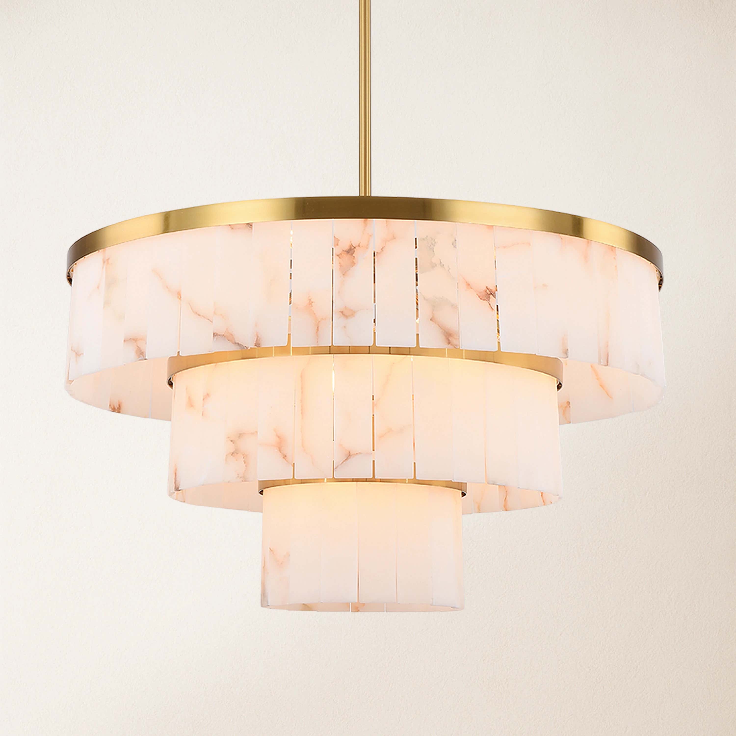 Solmare Alabaster Round Chandelier 34"#Finish_Gold