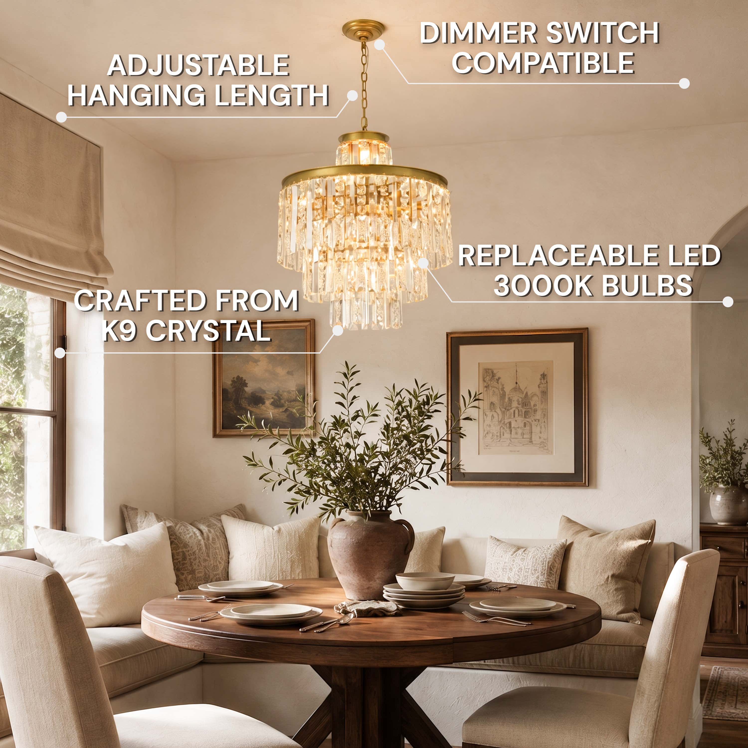 Lucentra Crystal Tiered Round Pendant 20"D
