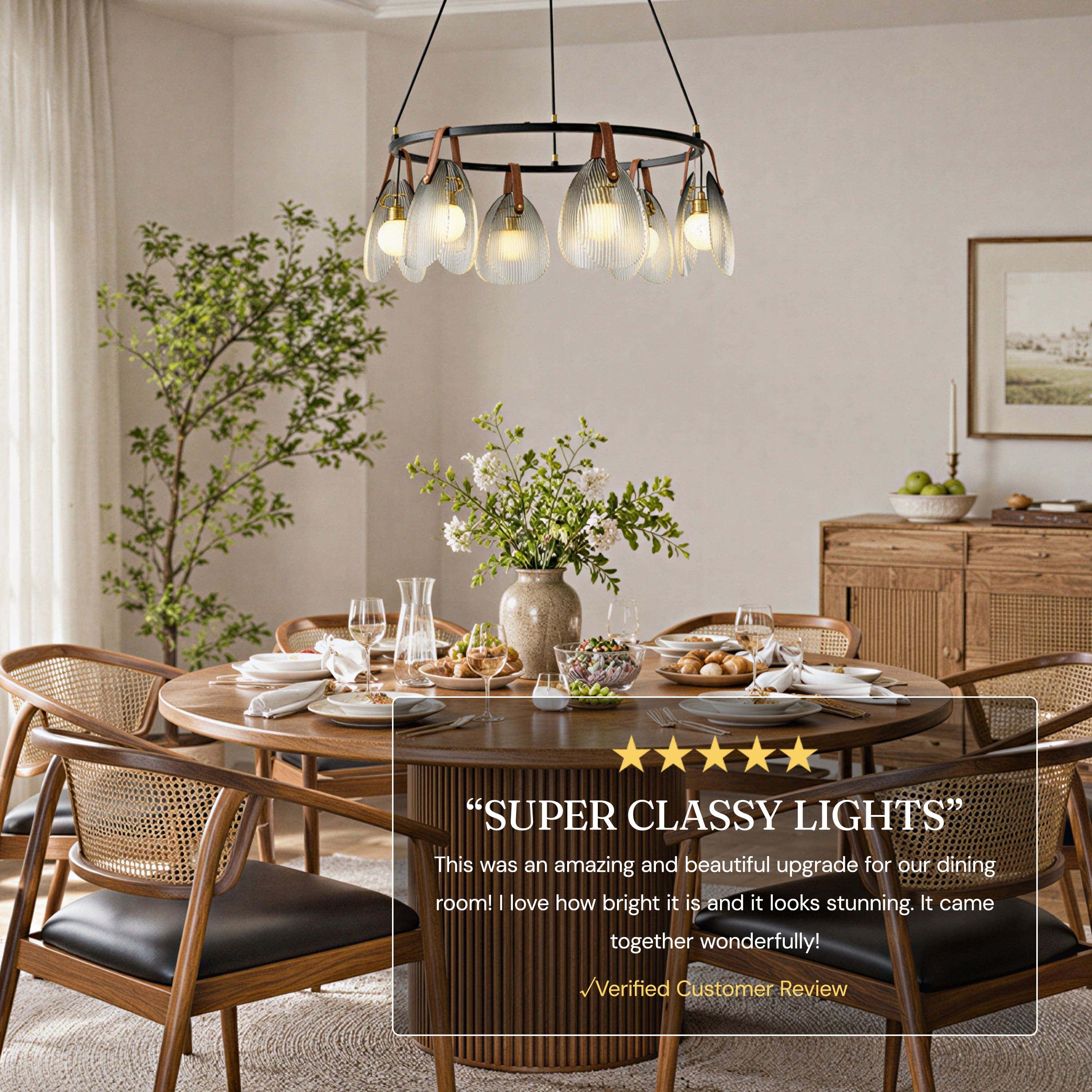 Veyra Shell Glass Leather Round Chandelier 27"D