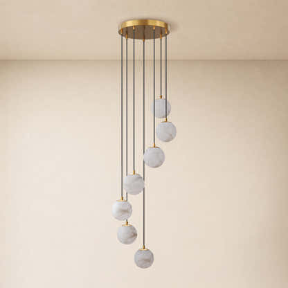 Solindra Resin Alabaster Texture Globe Cascade Chandelier