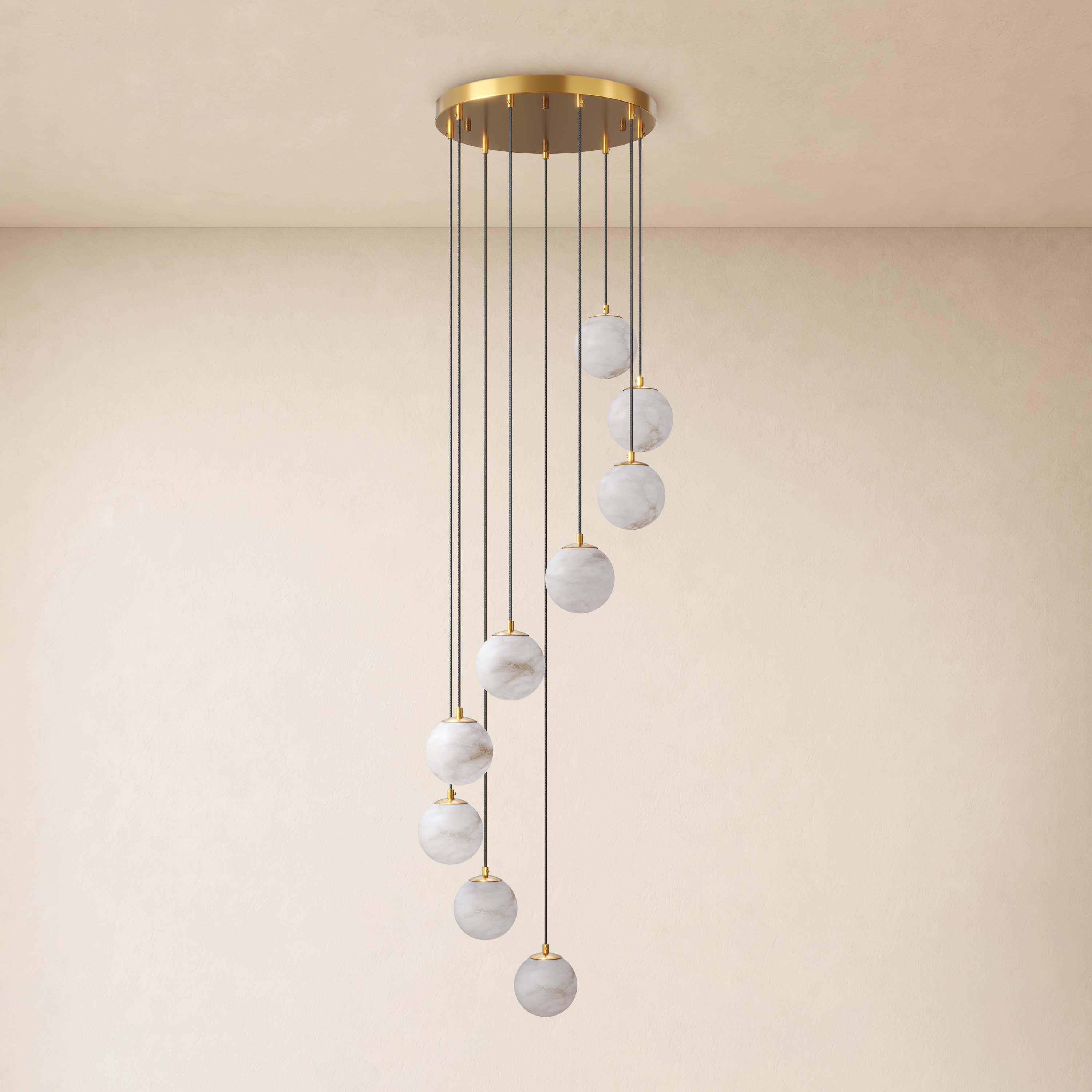 Solindra Resin Alabaster Texture Globe Cascade Chandelier