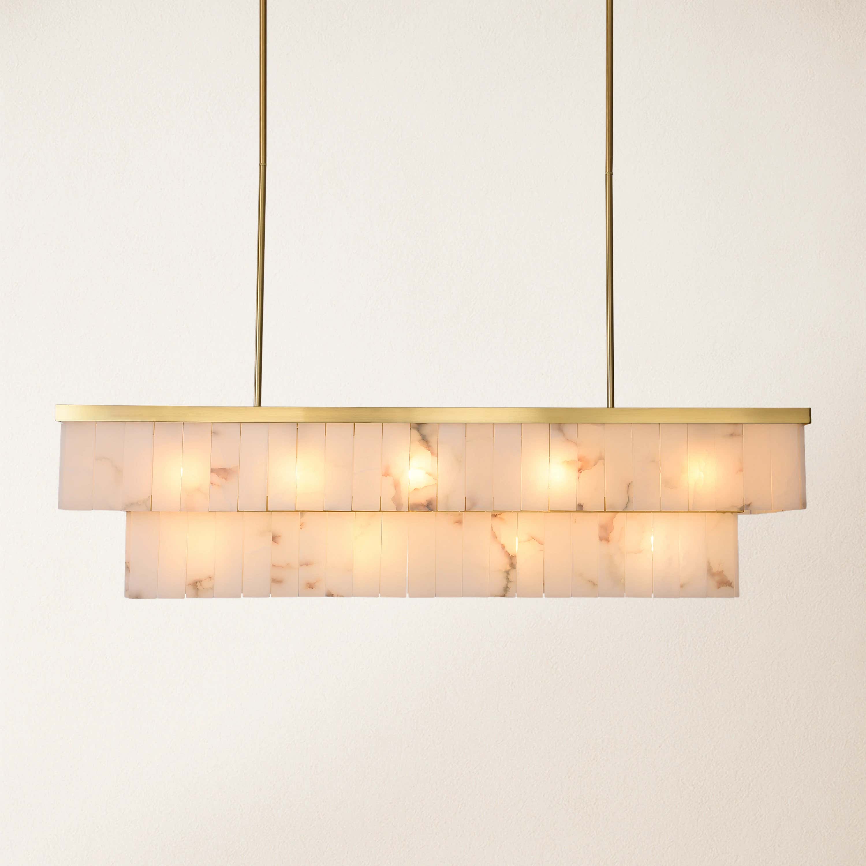 Solmare Alabaster Rectangular Chandelier 55"W#Finish_Gold