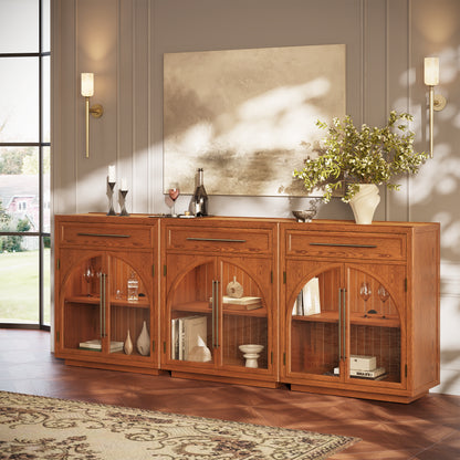 Alvar Arched 94.5" Oak Sideboard with Drawers(Set of 3)