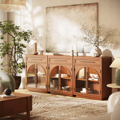 Alvar Arched 94.5" Oak Sideboard with Drawers(Set of 3)