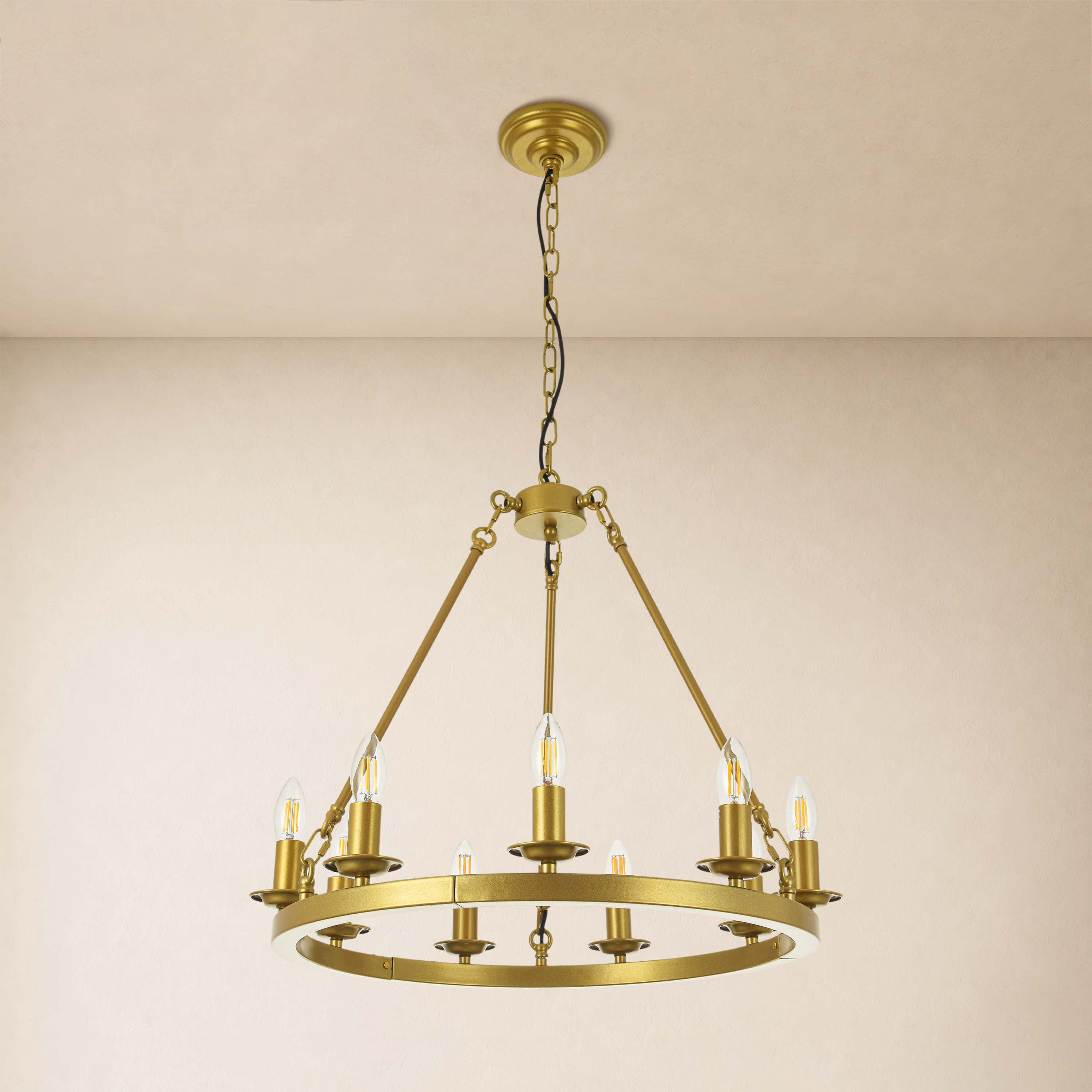Wagon Wheel Candle Round Chandelier 26"D